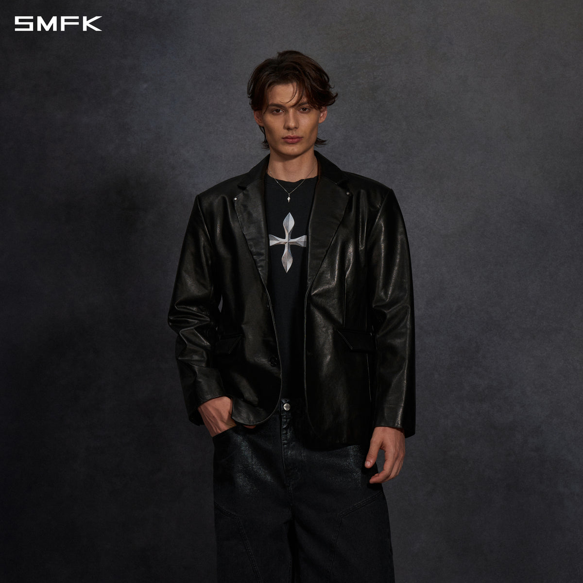 PERMANENT PROTO LEATHER SUIT/SOFT WAX CALF LEATHER/U MIDNIGHT BLACK