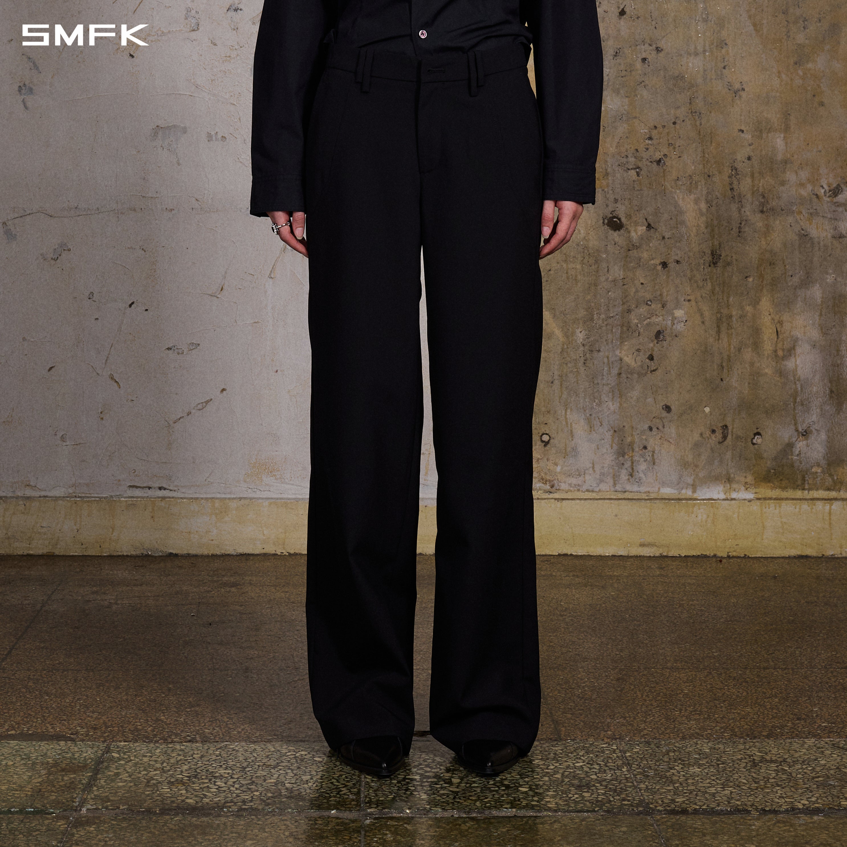 MIRAGE SIREN MIST LOOSE FORMAL PANTS/POLYESTER + WOOL/W MIDNIGHT BLACK