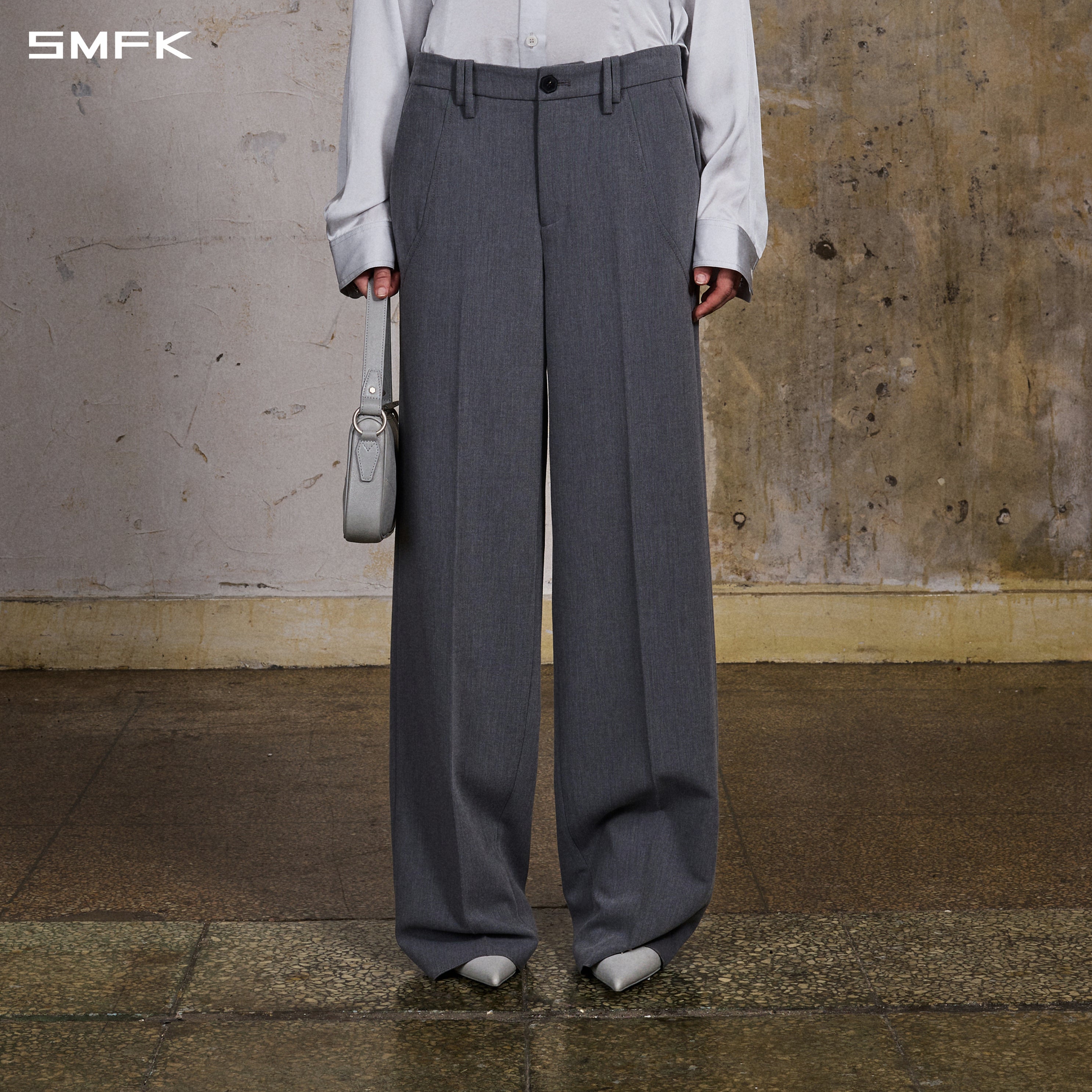 MIRAGE SIREN MIST LOOSE FORMAL PANTS/POLYESTER+VISCOSE+SPANDEX+WOOL/W GLACIER GREY