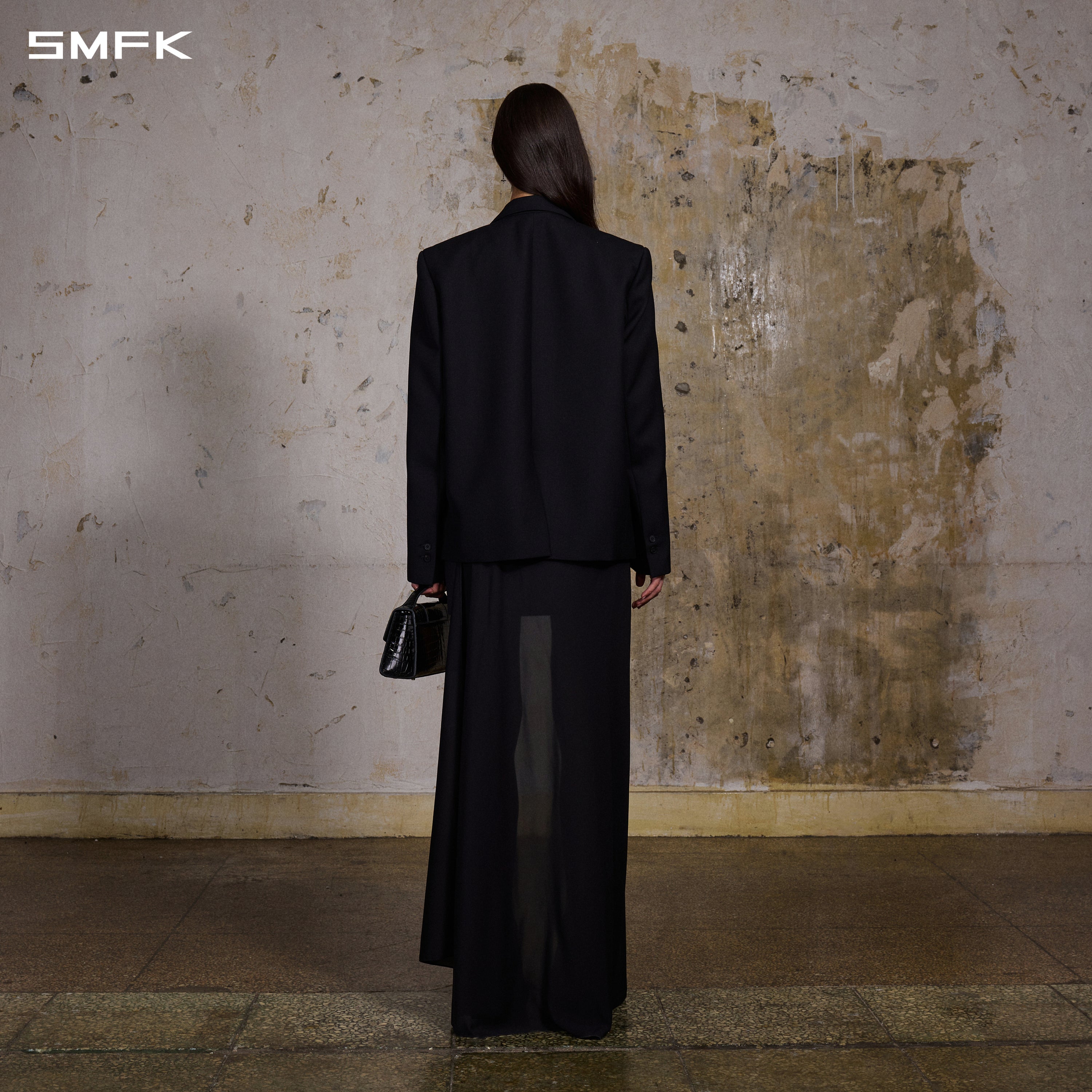 PERMANENT PRISM CAPE FORMAL SHORT SKIRT /WOOL+POLYESTER MIDNIGHT BLACK