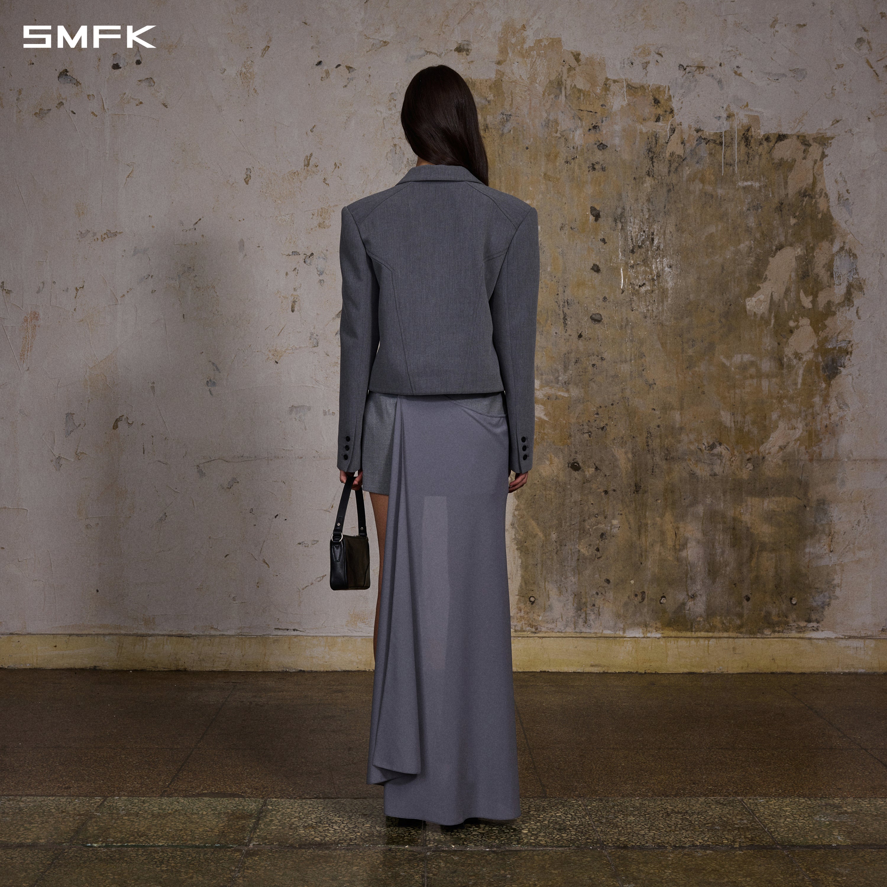 PERMANENT PRISM CAPE FORMAL SHORT SKIRT/POLYESTER + VISCOSE + WOOL GLACIER GREY