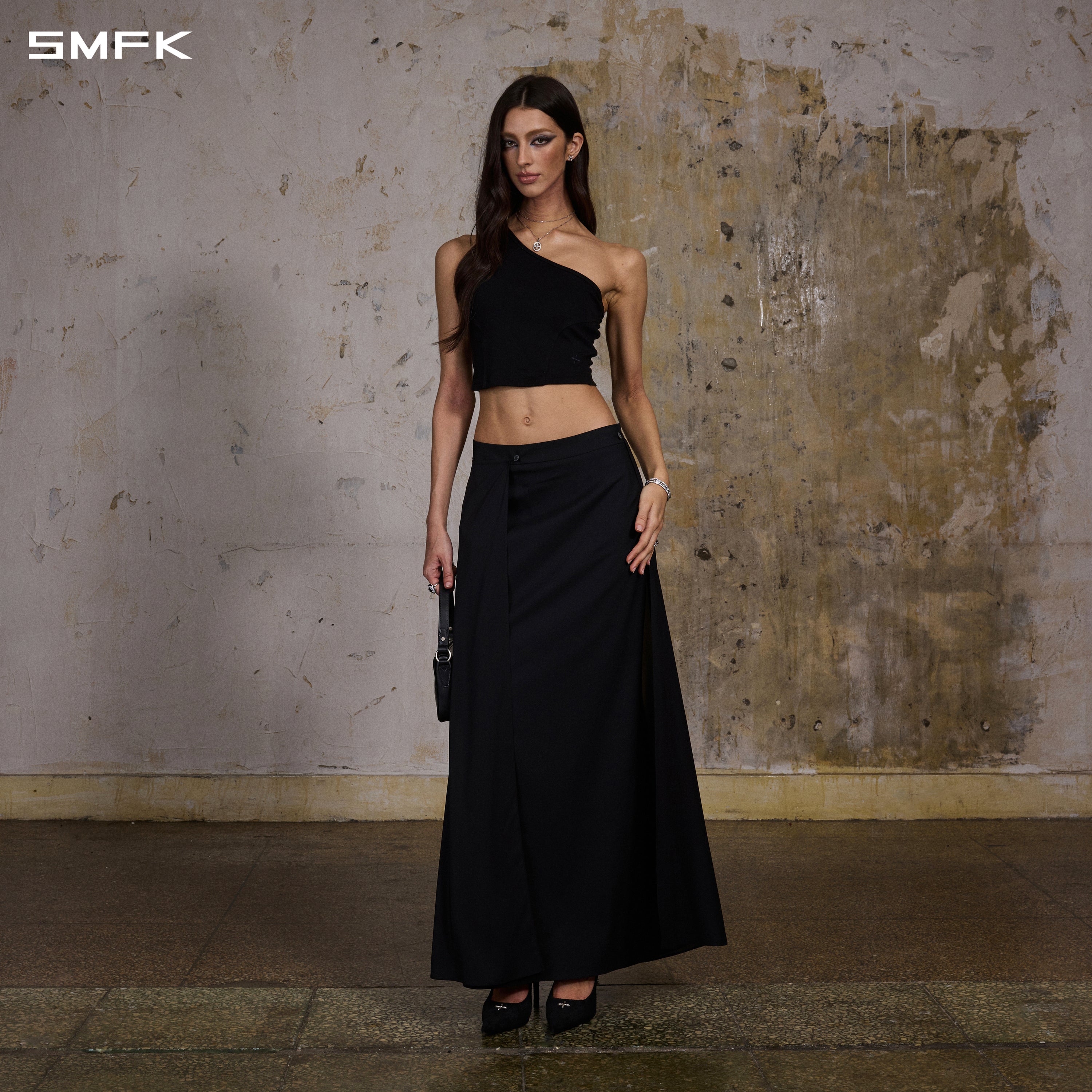 PERMANENT PRISM CAPE FORMAL MERMAID SKIRT/POLYESTER + VISCOSE + WOOL MIDNIGHT BLACK