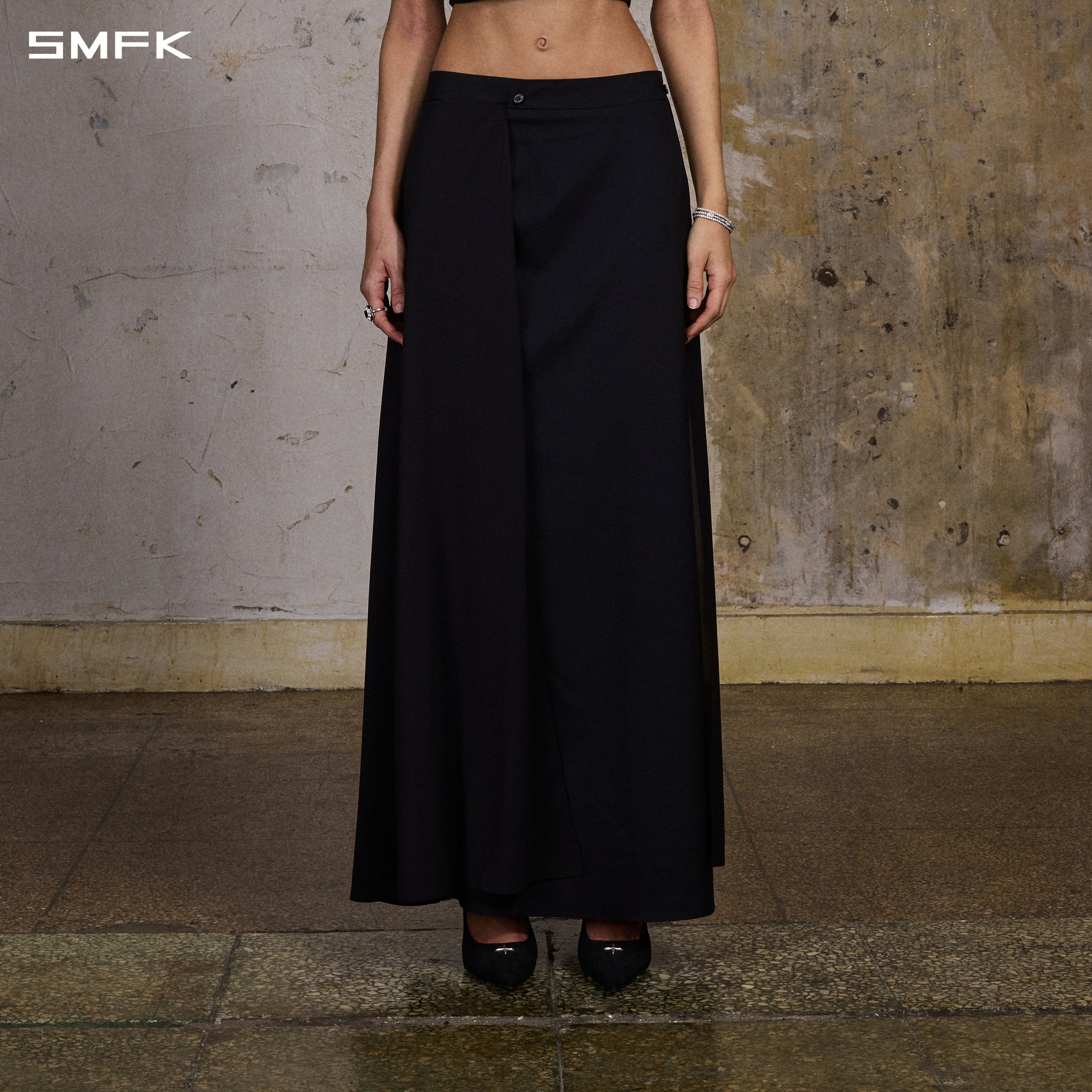 PERMANENT PRISM CAPE FORMAL MERMAID SKIRT/POLYESTER + VISCOSE + WOOL MIDNIGHT BLACK