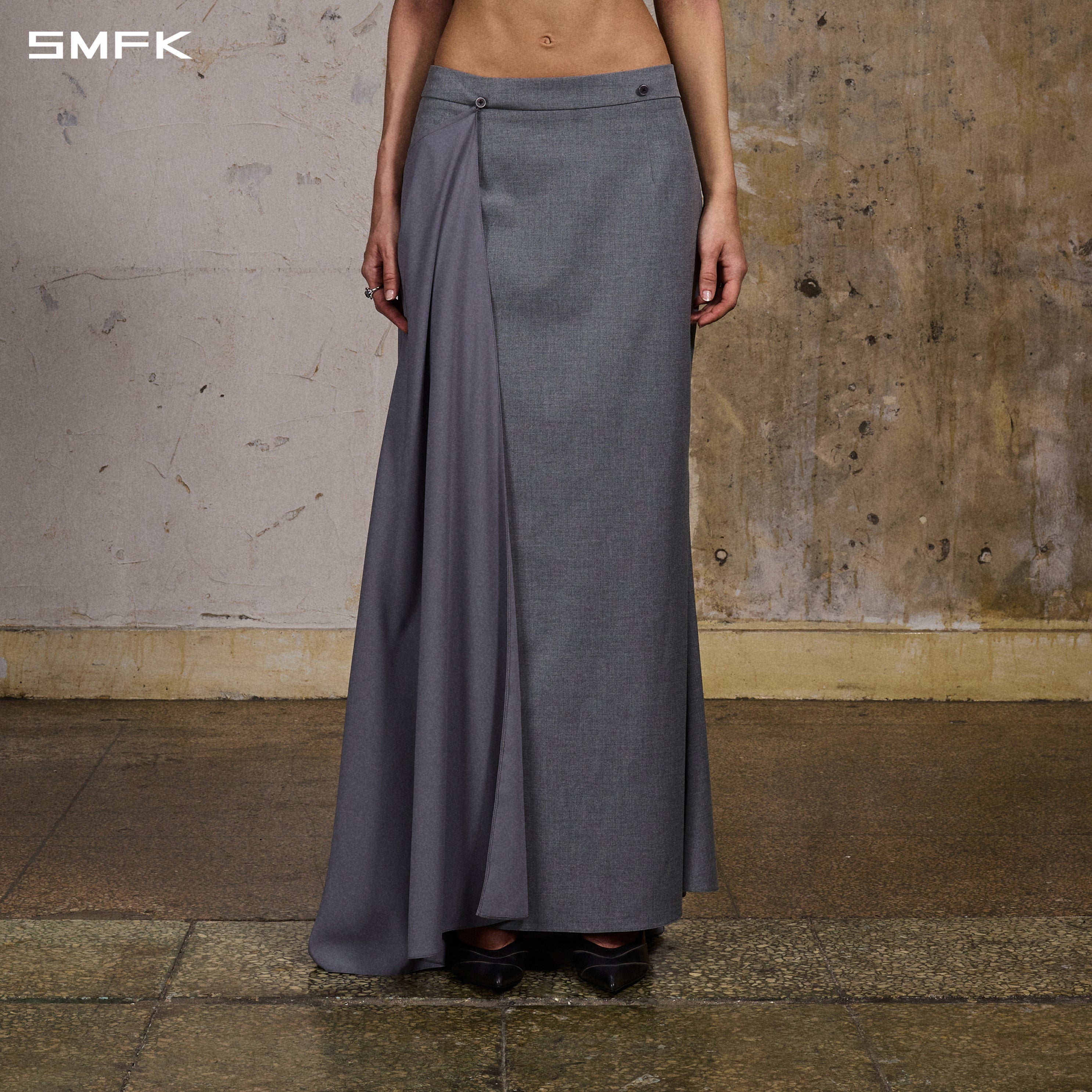 PERMANENT PRISM CAPE FORMAL MERMAID SKIRT/POLYESTER + VISCOSE + WOOL GLACIER GREY