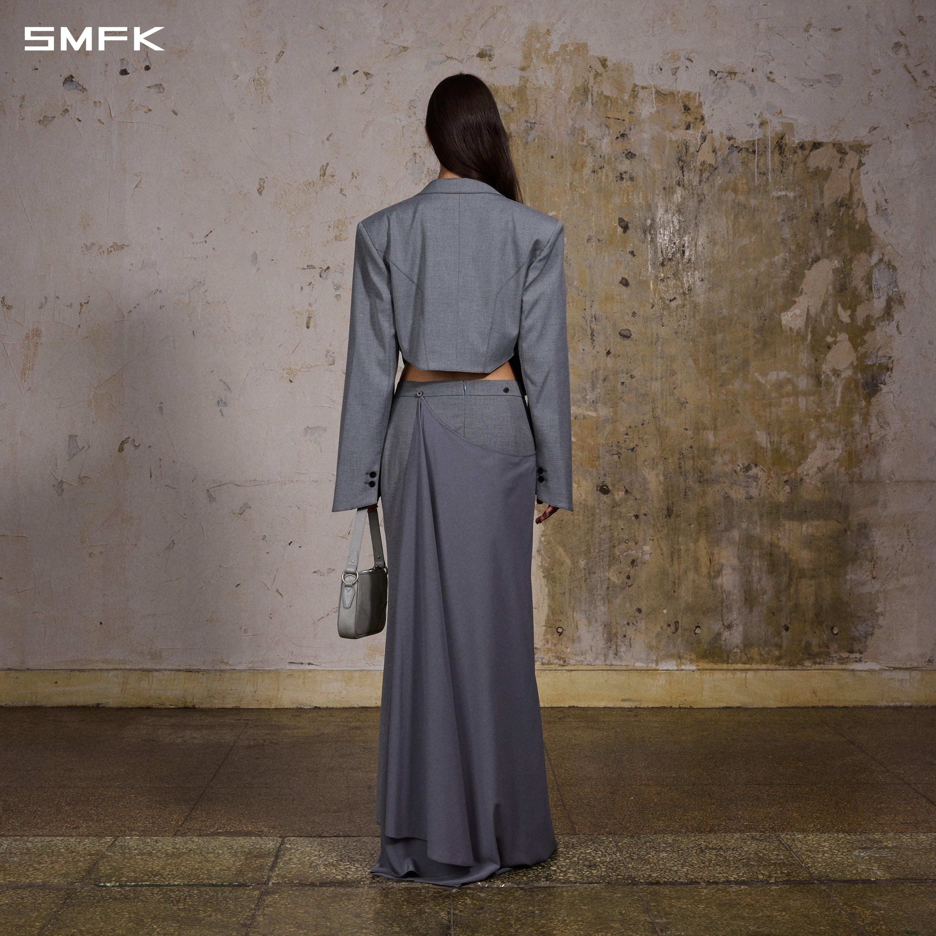 PERMANENT PRISM CAPE FORMAL MERMAID SKIRT/POLYESTER + VISCOSE + WOOL GLACIER GREY