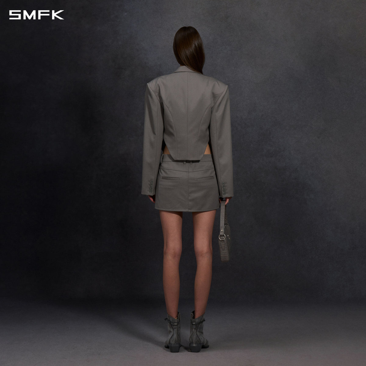 MYTH AEOLUS SYMMETRY LOW WAIST FORMAL DRESS/WOOL MIST GREY
