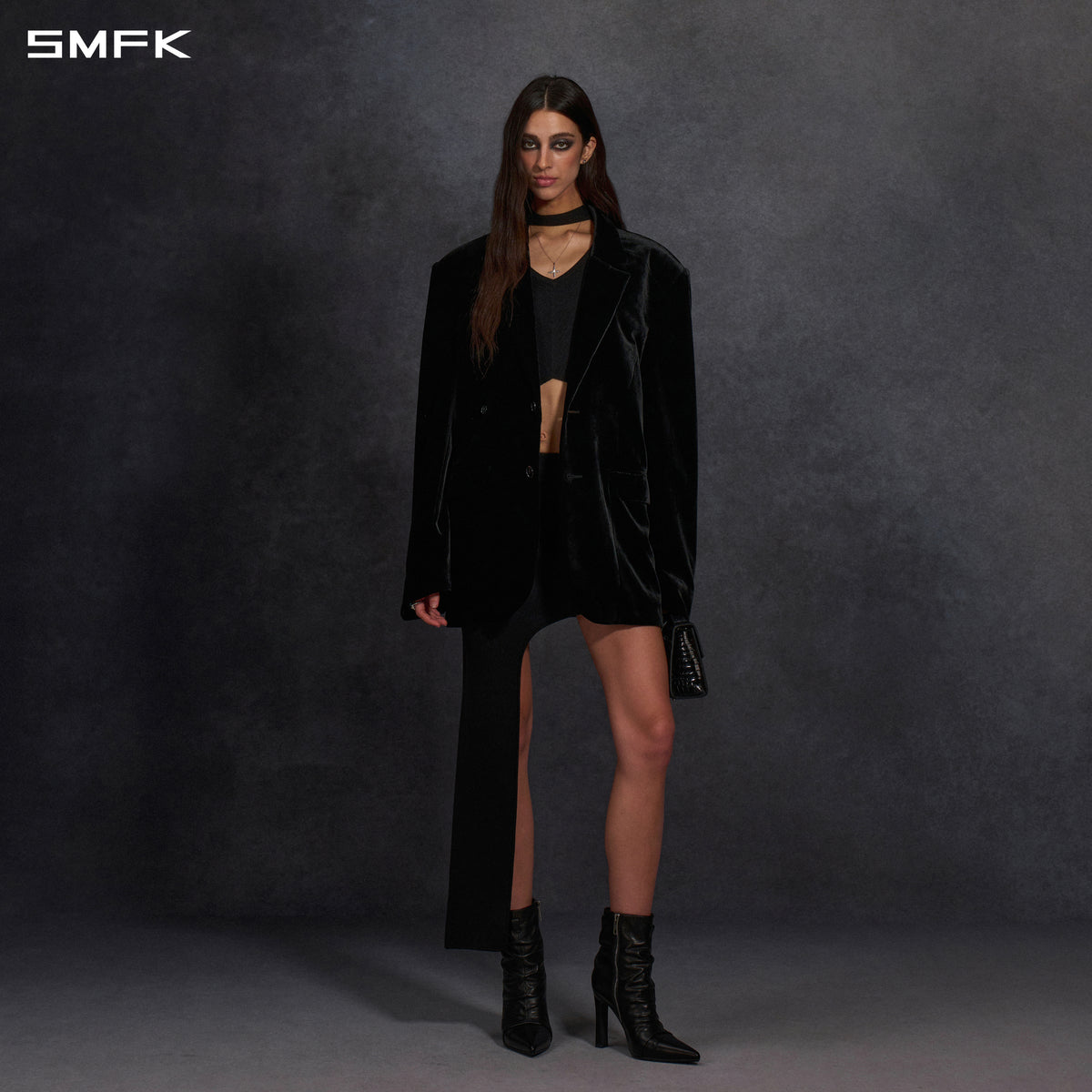 MYTH AEOLUS SYMMETRY LOOSE FORMAL SUIT/SILK VELVET/U BLACK VELVET