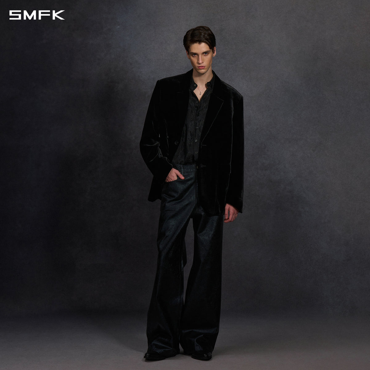 MYTH AEOLUS SYMMETRY LOOSE FORMAL SUIT/SILK VELVET/U BLACK VELVET