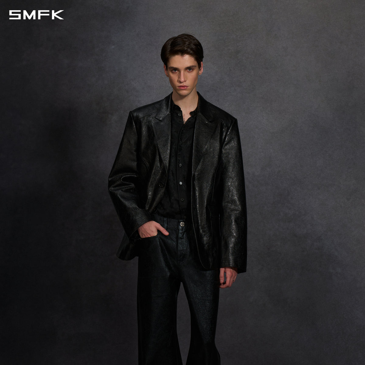 MYTH AEOLUS SYMMETRY LOOSE CHINESE FORMAL SUIT/LINEN/U MIDNIGHT BLACK