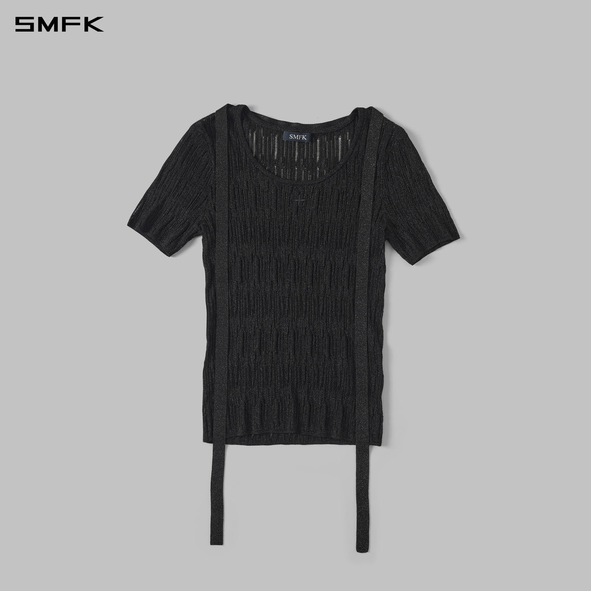 MYTH AEOLUS AURORA EVENING SLIM COLLAR KNIT TEE/METALLIC YARN AURORA BLACK