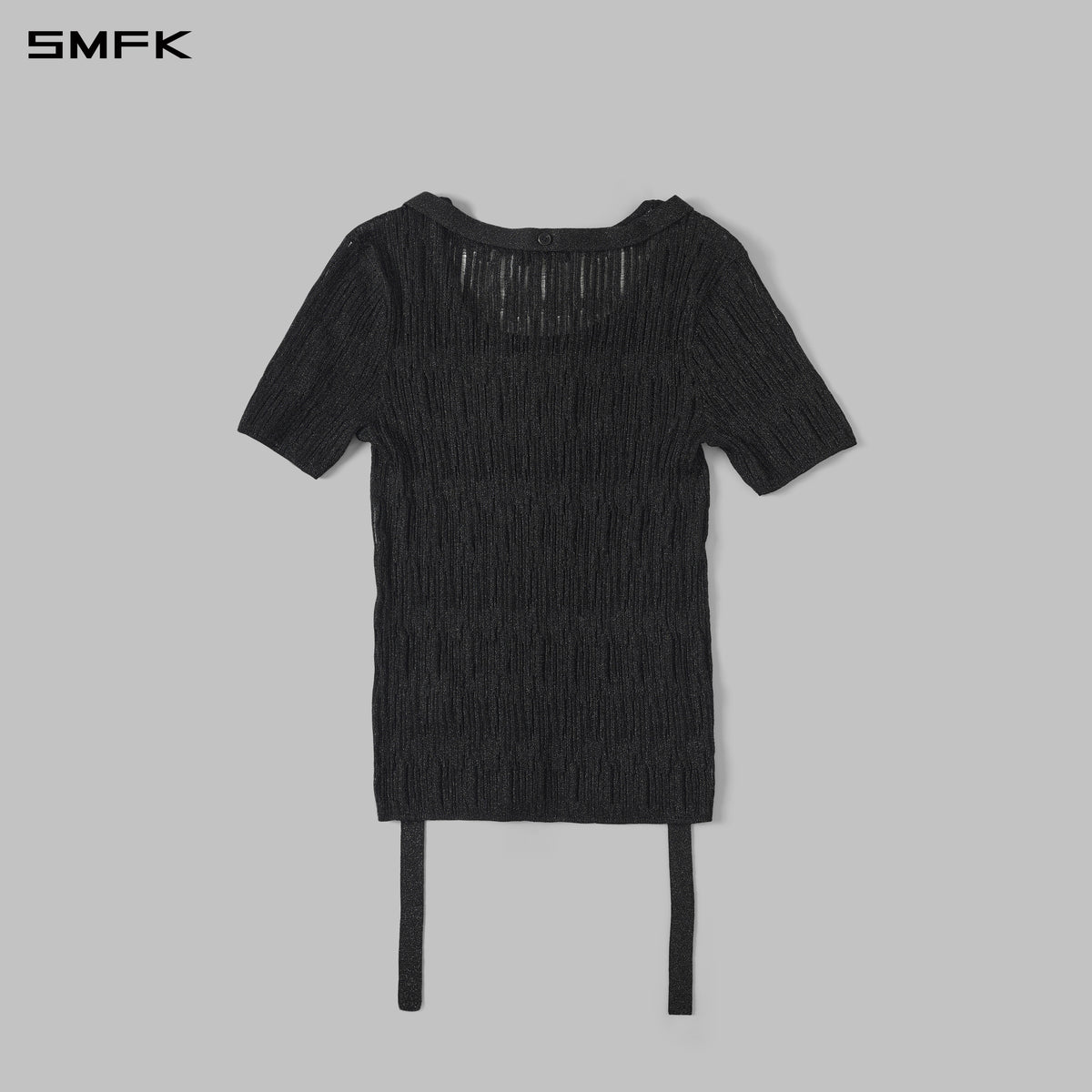MYTH AEOLUS AURORA EVENING SLIM COLLAR KNIT TEE/METALLIC YARN AURORA BLACK