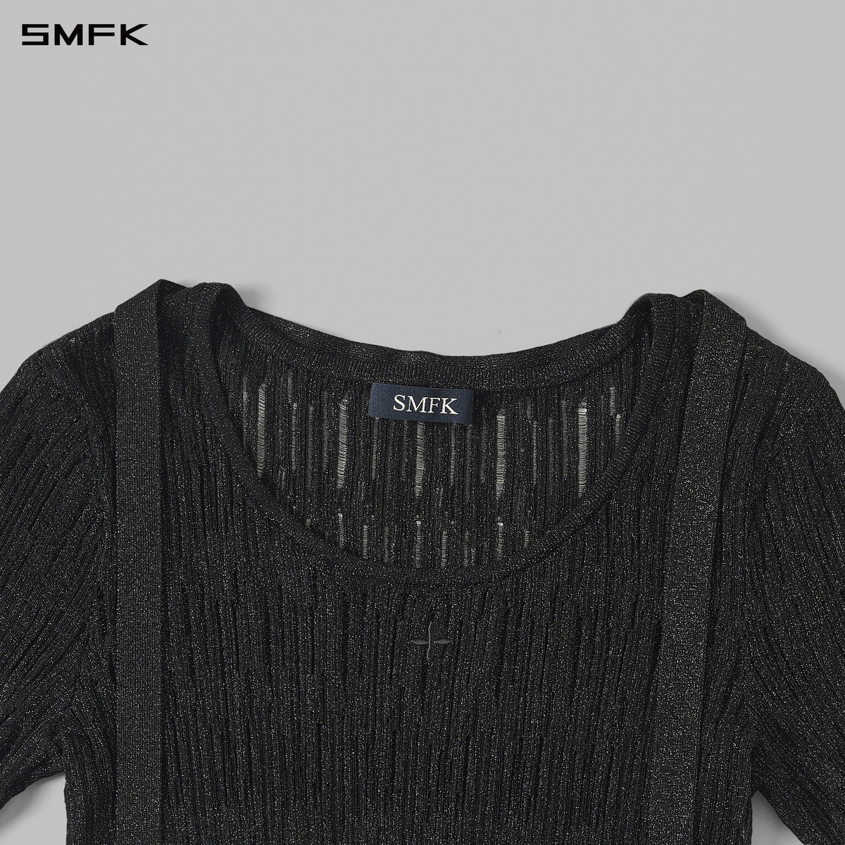 MYTH AEOLUS AURORA EVENING SLIM COLLAR KNIT TEE/METALLIC YARN AURORA BLACK