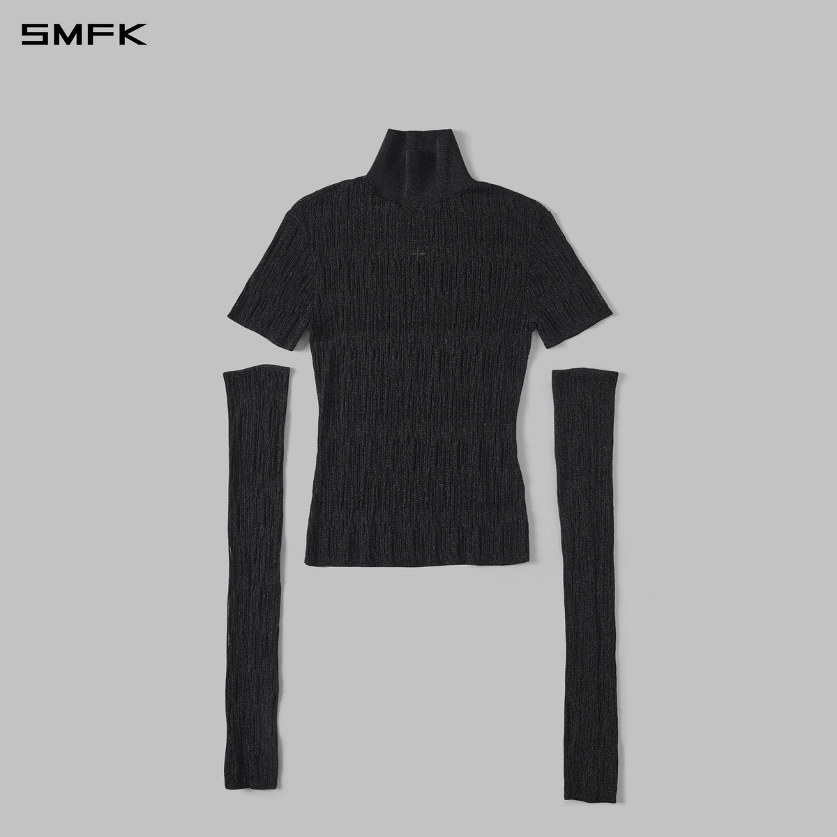 MYTH SIREN AURORA EVENING SLIM HIGH COLLAR KNIT TEE/METALLIC YARN AURORA BLACK