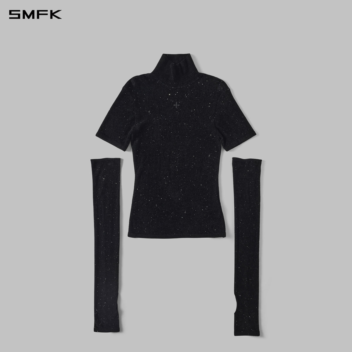 MYTH SIREN GALAXY EVENING SLIM HIGH COLLAR KNIT TEE/STARRY VELVET GALAXY BLACK