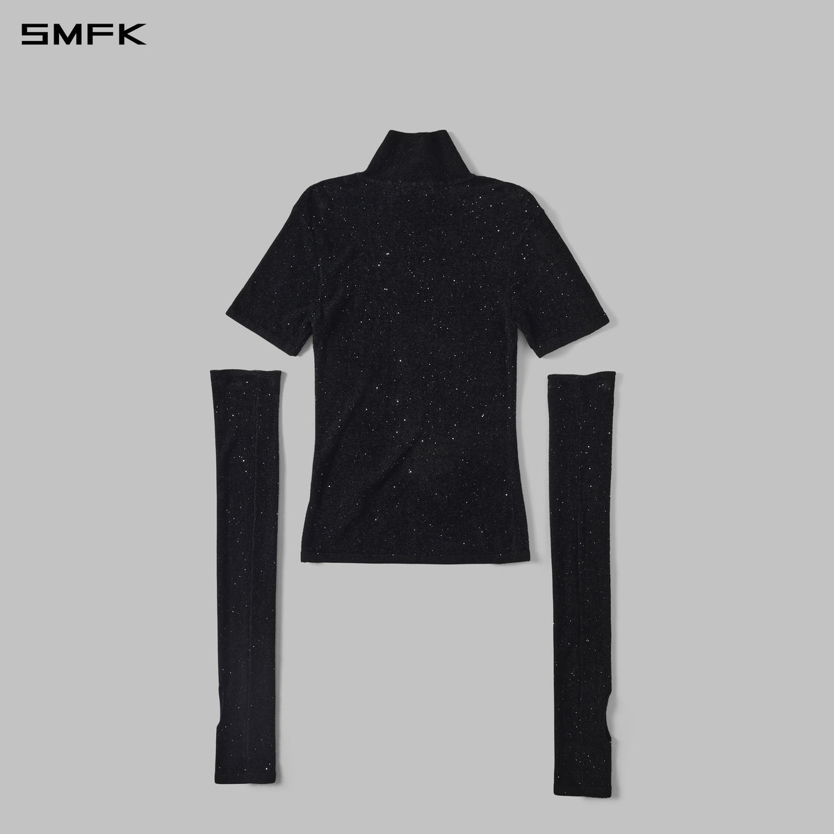 MYTH SIREN GALAXY EVENING SLIM HIGH COLLAR KNIT TEE/STARRY VELVET GALAXY BLACK