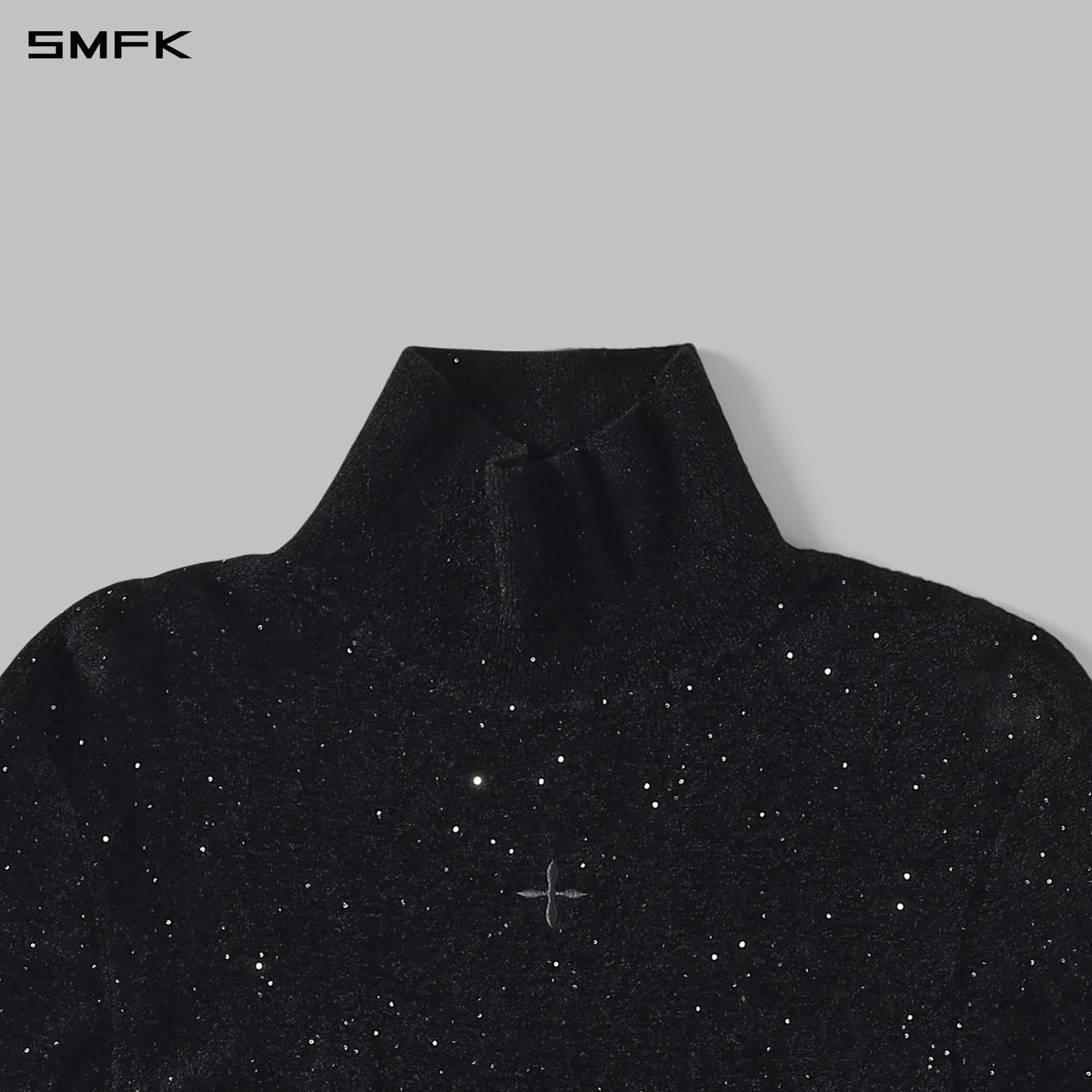 MYTH SIREN GALAXY EVENING SLIM HIGH COLLAR KNIT TEE/STARRY VELVET GALAXY BLACK