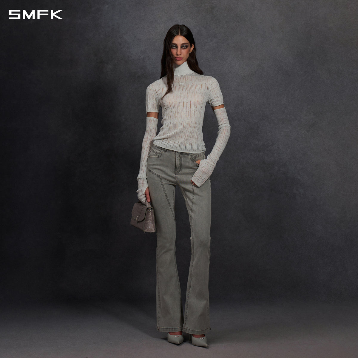 MYTH SIREN AURORA EVENING SLIM HIGH COLLAR KNIT TEE/METALLIC YARN AURORA SLIVER