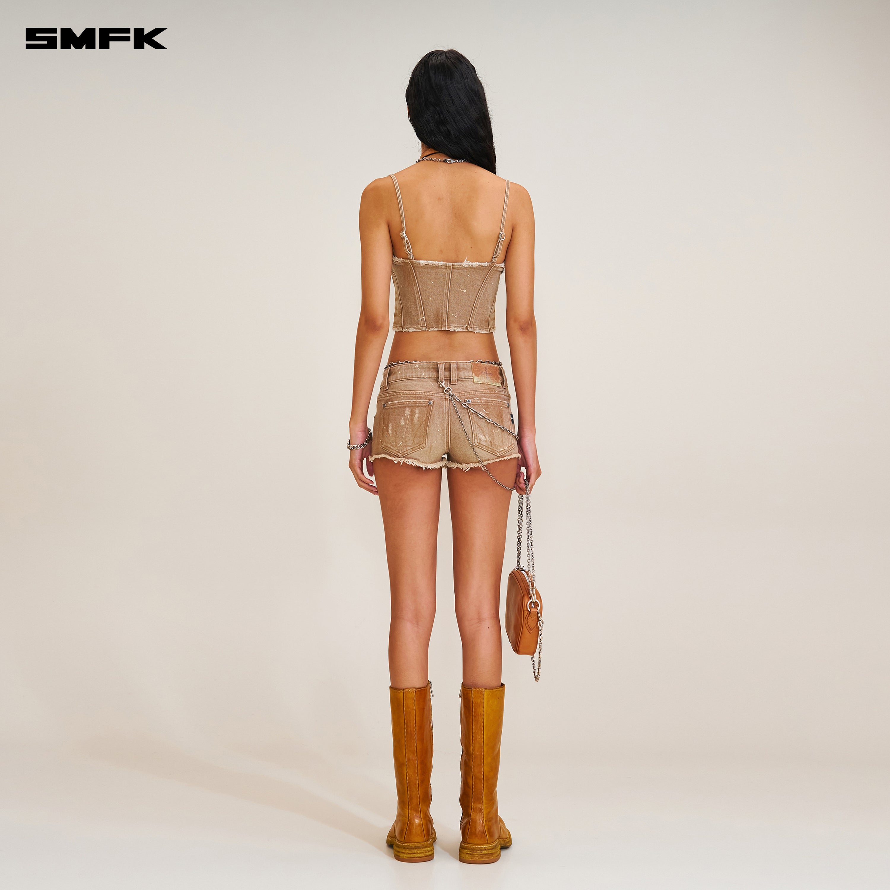 RAGE WILD ORIGIN HANDCRAFT DENIM ZIPPER CAMISOLE WILD COWBOY BROWN