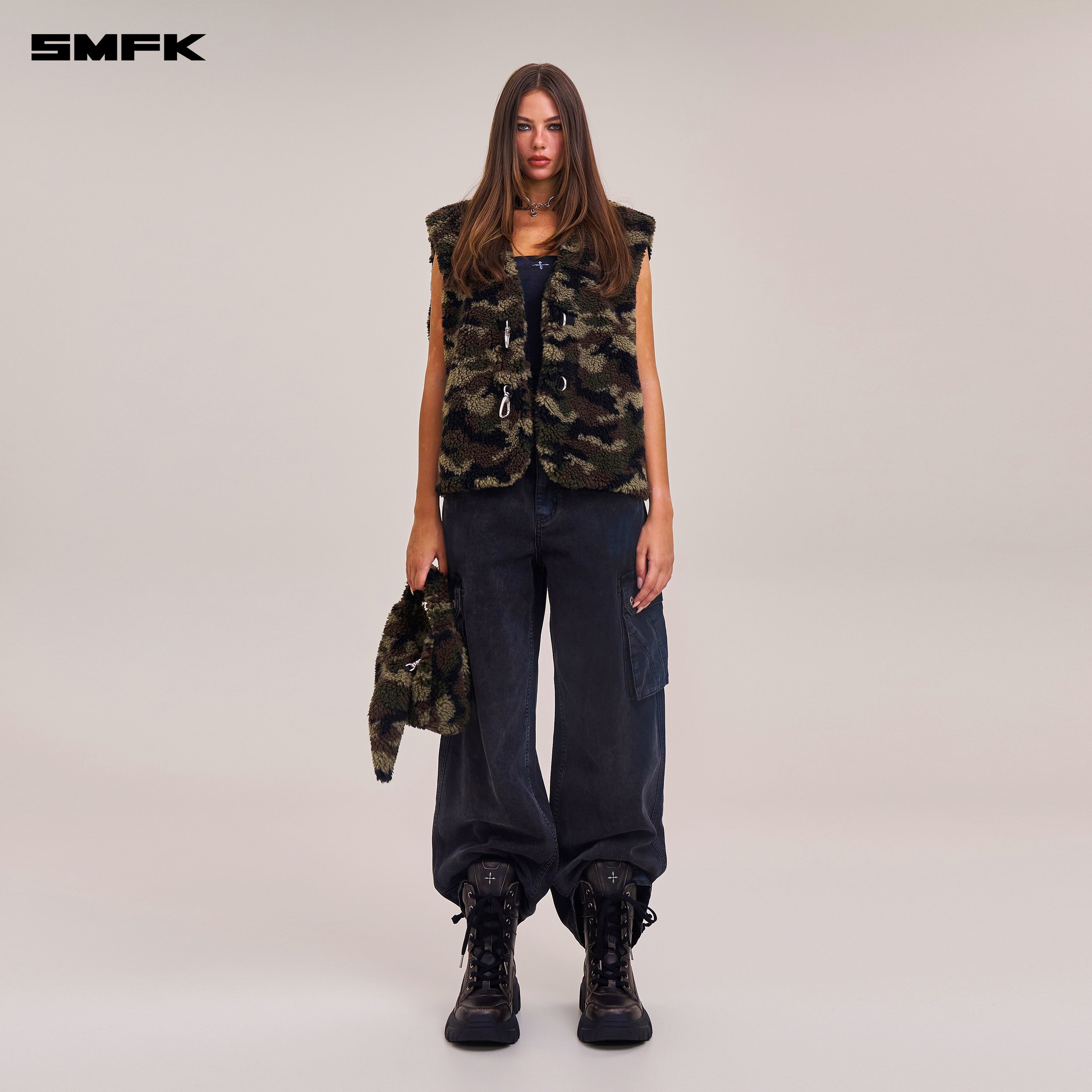 十字架像さまようウールジャカード迷彩ワイドボディベスト陸上迷彩