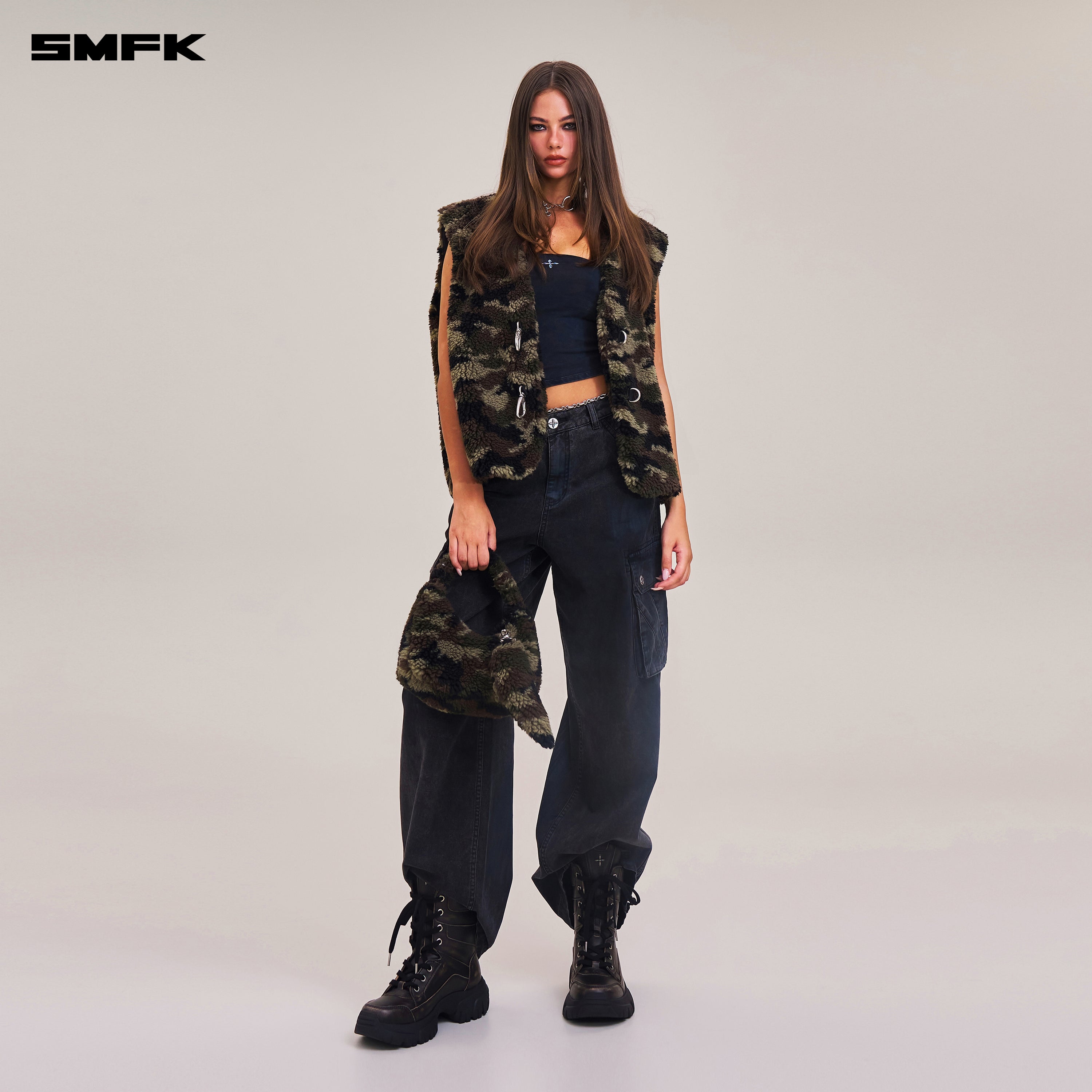 十字架像さまようウールジャカード迷彩ワイドボディベスト陸上迷彩