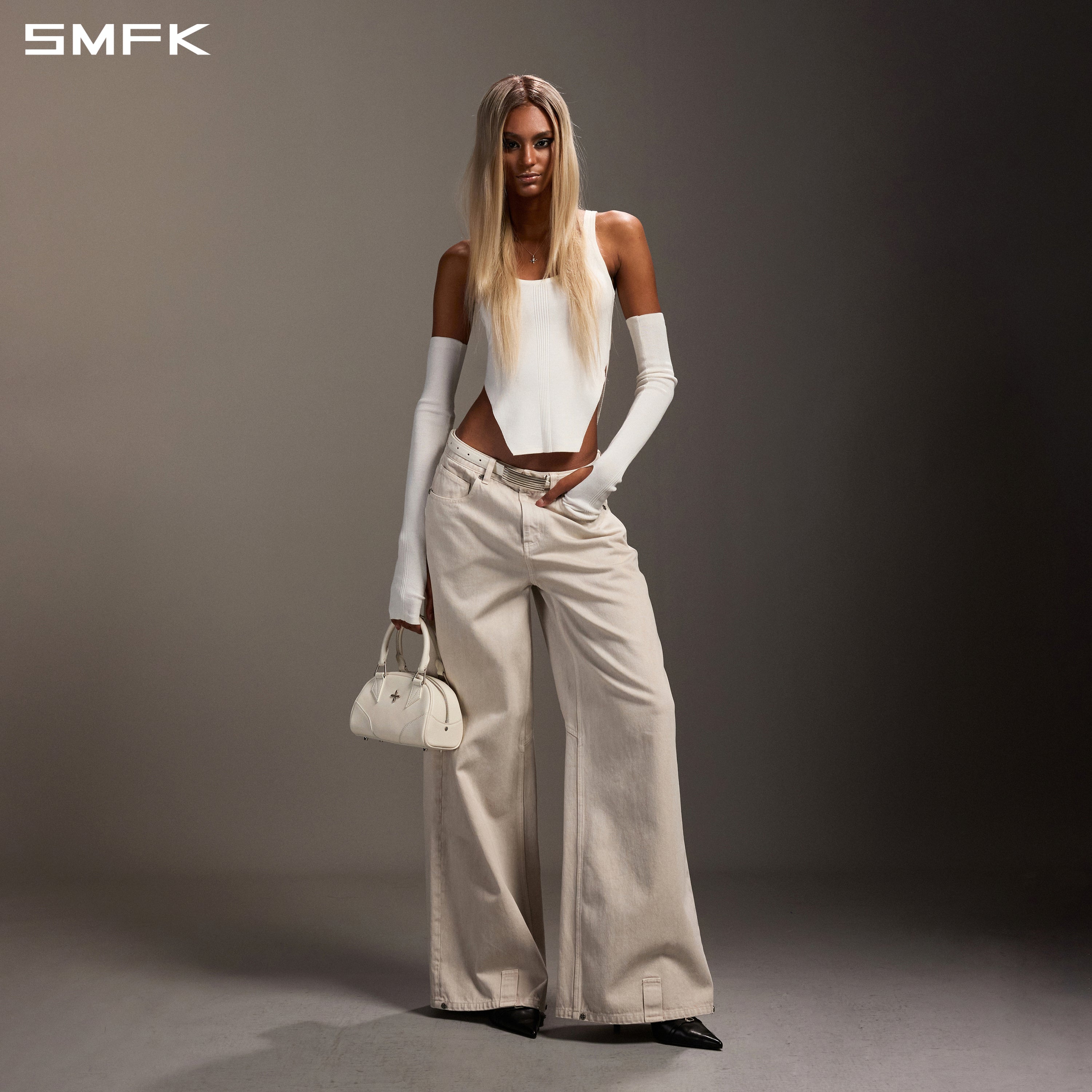 MYTH SIREN SLIM KNIT VEST/TENCEL+SILK CLOUD WHITE