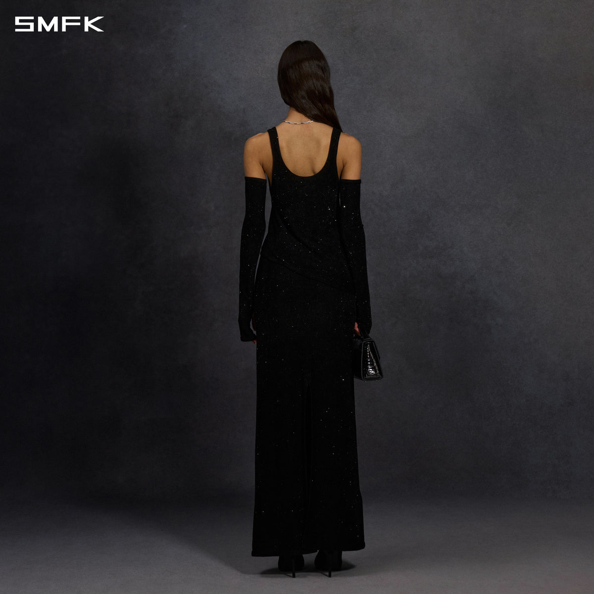 MYTH SIREN EVENING ASYMMETRIC KNIT VEST/STARRY VELVET GALAXY BLACK