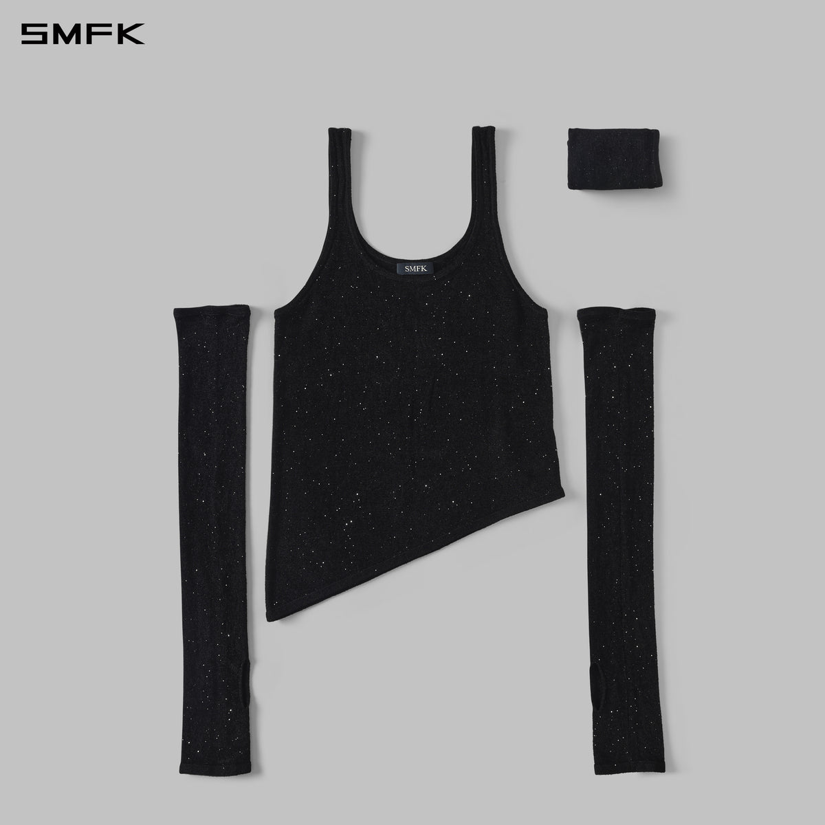 MYTH SIREN EVENING ASYMMETRIC KNIT VEST/STARRY VELVET GALAXY BLACK