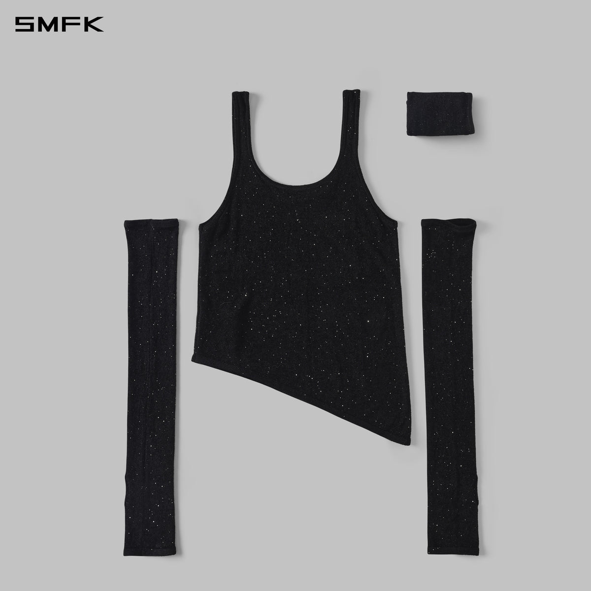 MYTH SIREN EVENING ASYMMETRIC KNIT VEST/STARRY VELVET GALAXY BLACK