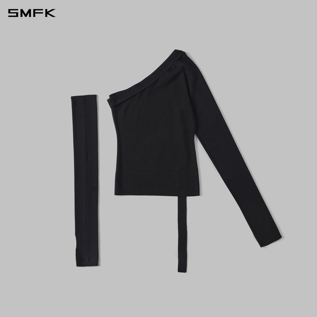 MYTH SIREN ONE-SHOULDER EVENING KNIT PULLOVER/LENZING TENCEL+SILK+COTTON WILD BLACK