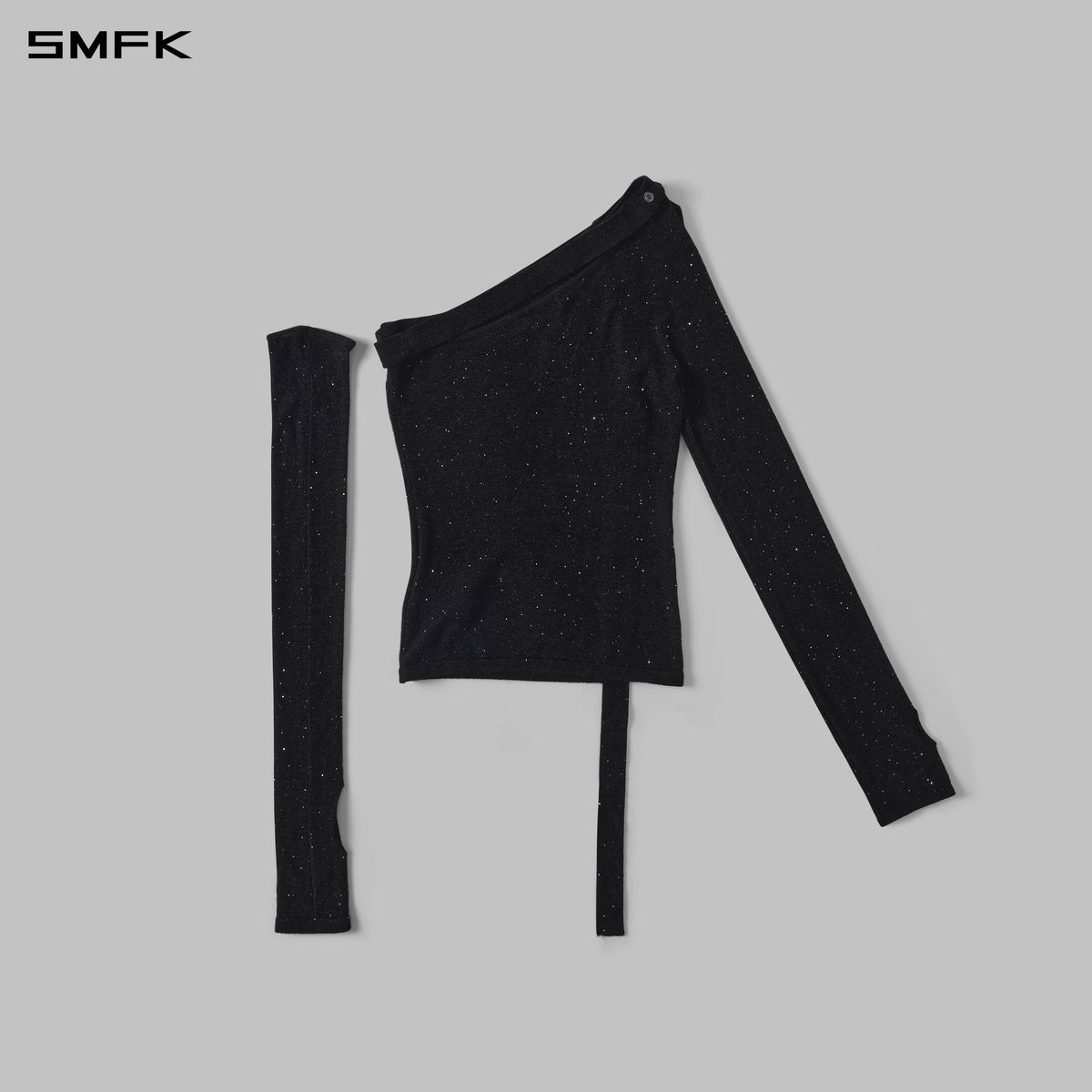 MYTH SIREN ONE-SHOULDER EVENING KNIT PULLOVER/STARRY VELVET GALAXY BLACK