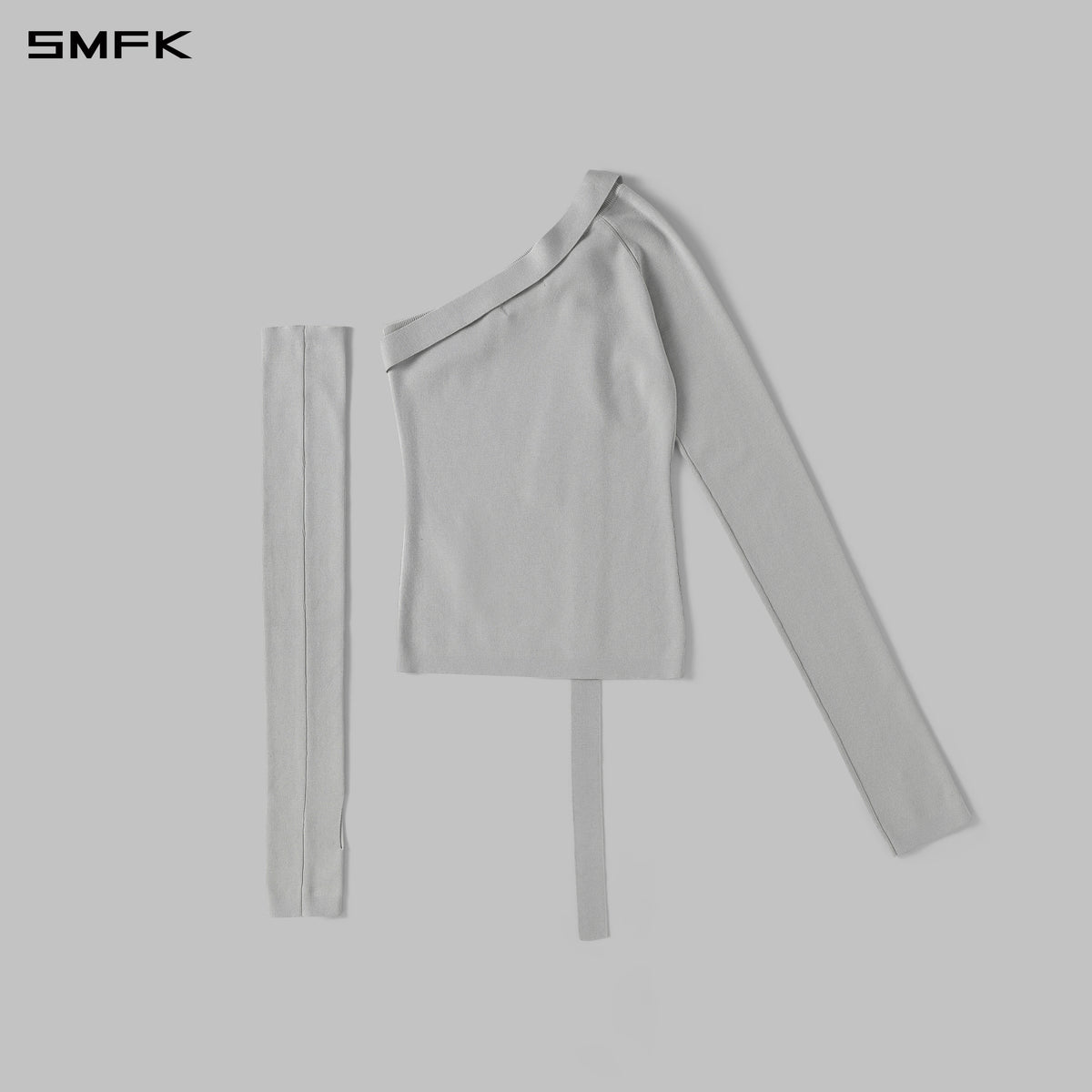 MYTH SIREN ONE-SHOULDER EVENING KNIT PULLOVER/LENZING TENCEL+SILK+COTTON GLACIER GREY