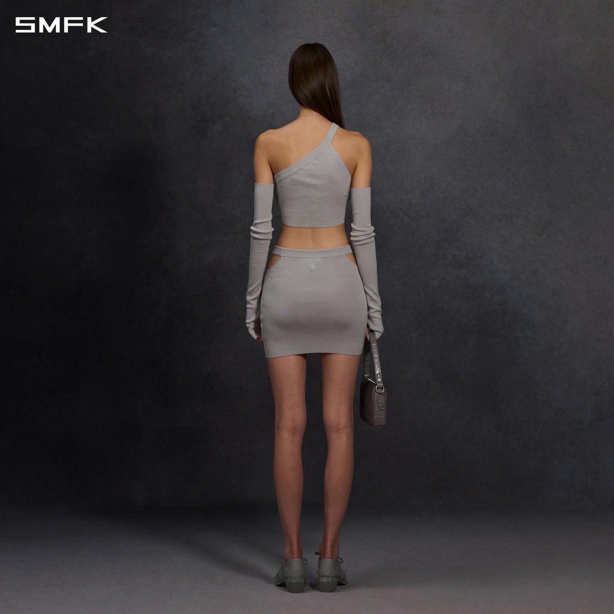 MYTH SIREN ONE-SHOULDER EVENING KNIT VEST/LENZING TENCEL+SILK+COTTON GLACIER GREY
