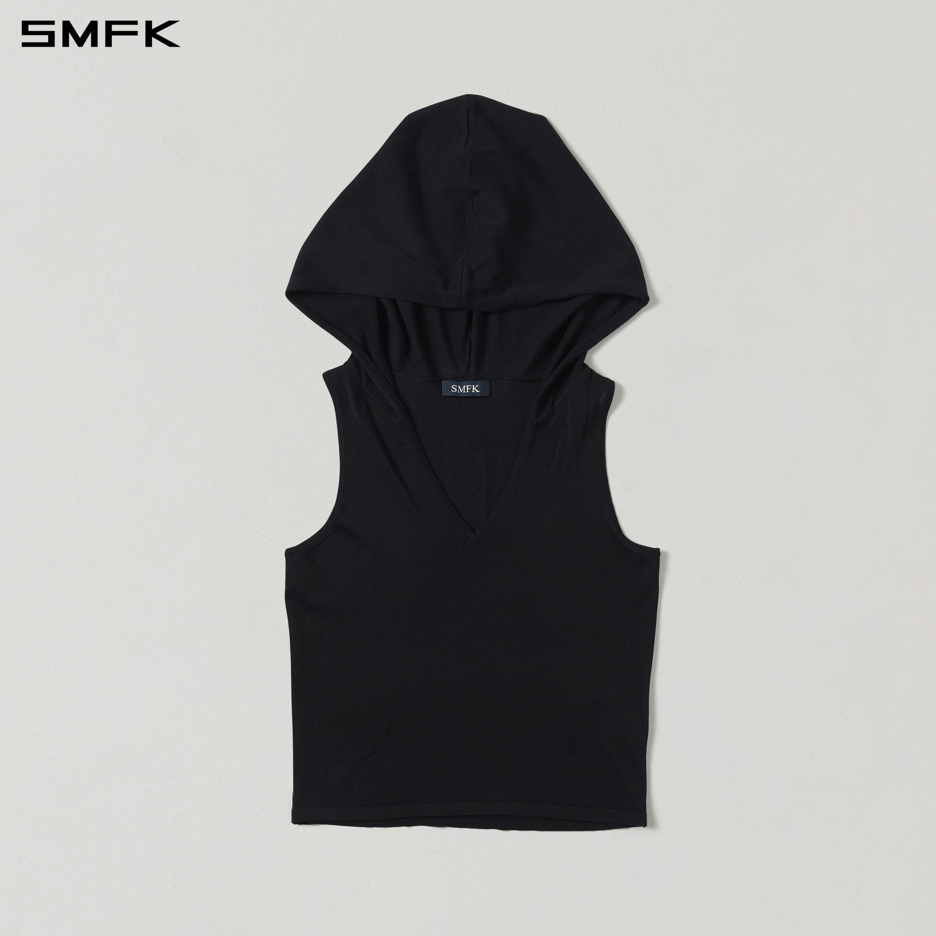 MYTH SIREN ROVE KNIT HOOD VEST/ACETATE+COTTON WILD BLACK