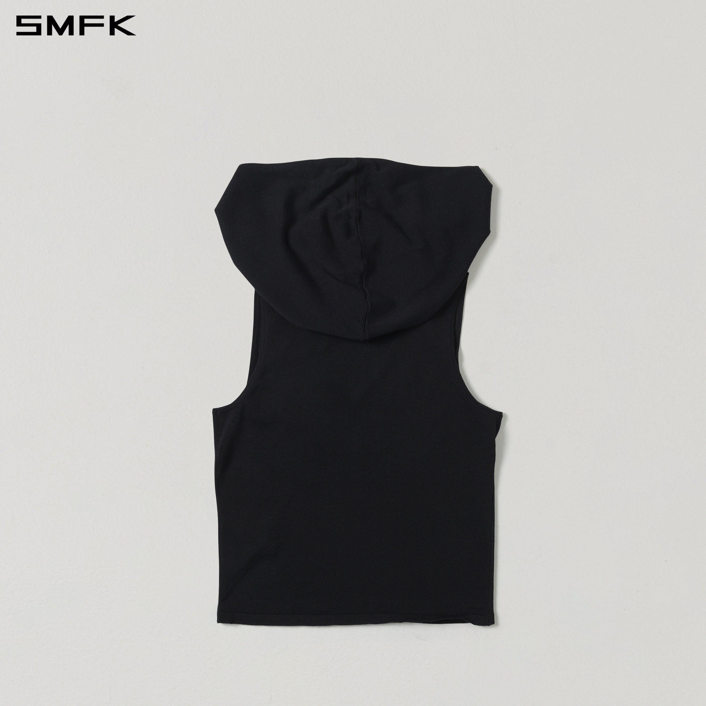 MYTH SIREN ROVE KNIT HOOD VEST/ACETATE+COTTON WILD BLACK
