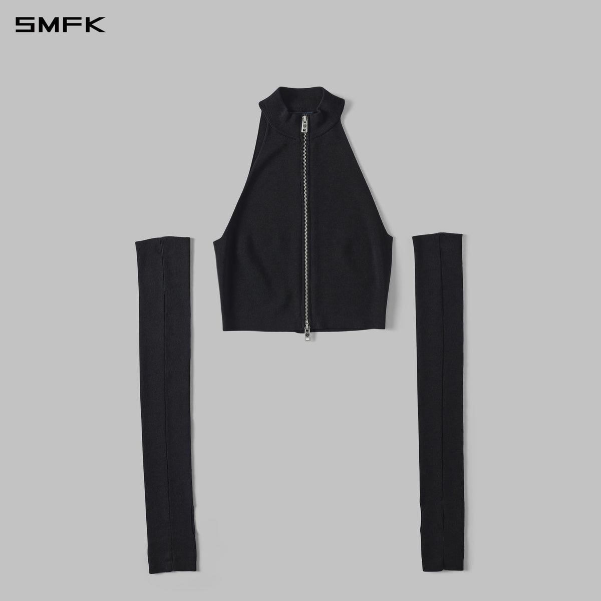 MYTH SIREN HIGH COLLAR ZIP KNIT VEST/LENZING TENCEL+SILK+COTTON WILD BLACK