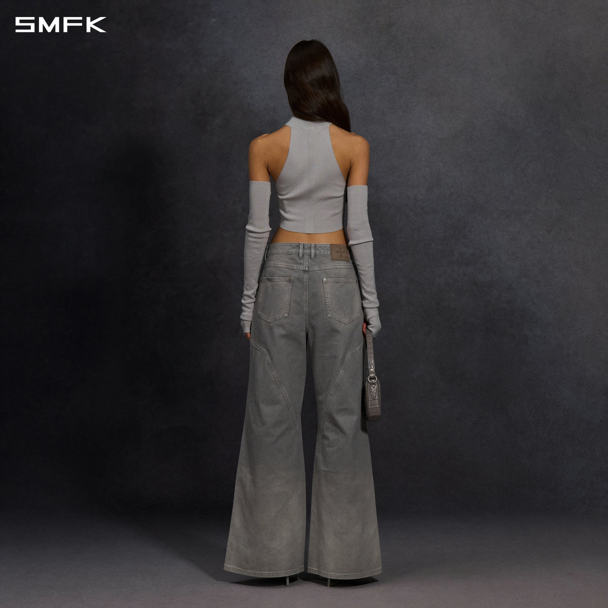 MYTH SIREN HIGH COLLAR ZIP KNIT VEST/LENZING TENCEL+SILK+COTTON GLACIER GREY