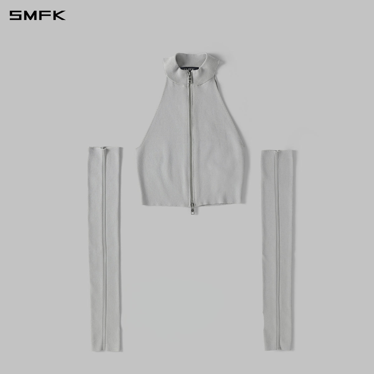 MYTH SIREN HIGH COLLAR ZIP KNIT VEST/LENZING TENCEL+SILK+COTTON GLACIER GREY