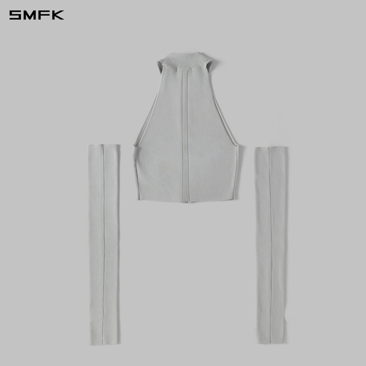 MYTH SIREN HIGH COLLAR ZIP KNIT VEST/LENZING TENCEL+SILK+COTTON GLACIER GREY