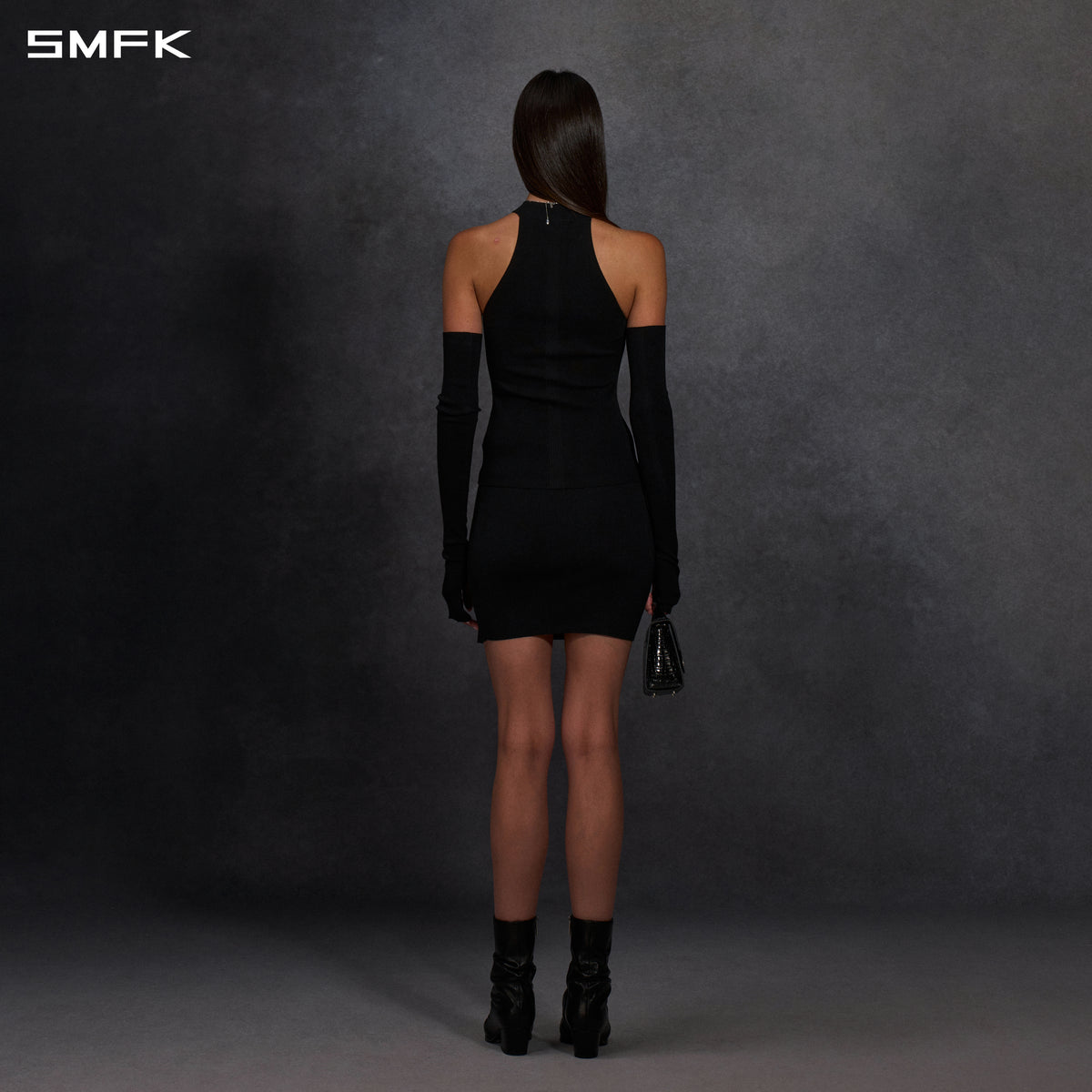 MYTH SIREN HIGH COLLAR RAGLAN KNIT VEST/SILK+LENZING TENCEL+COTTON WILD BLACK