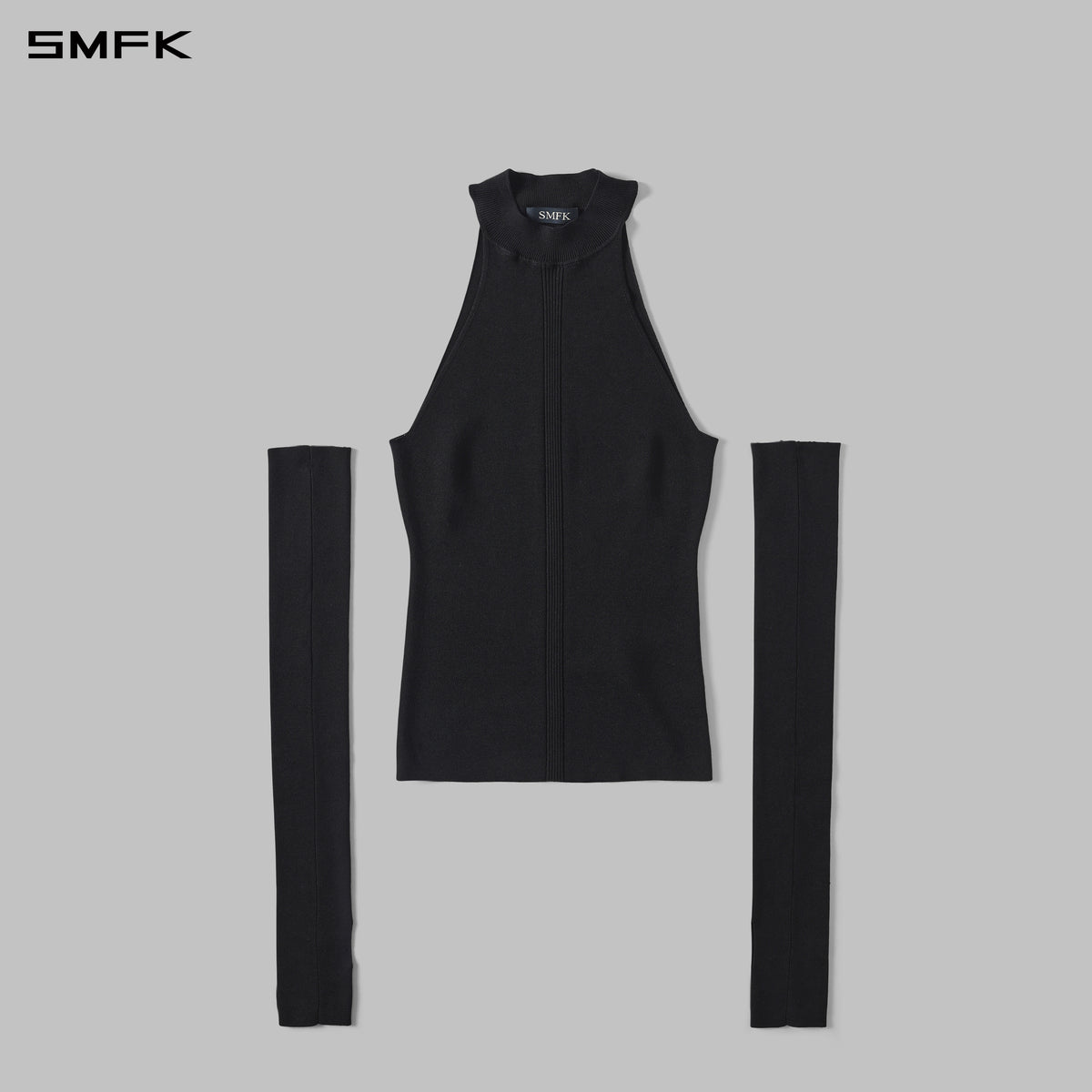 MYTH SIREN HIGH COLLAR RAGLAN KNIT VEST/SILK+LENZING TENCEL+COTTON WILD BLACK
