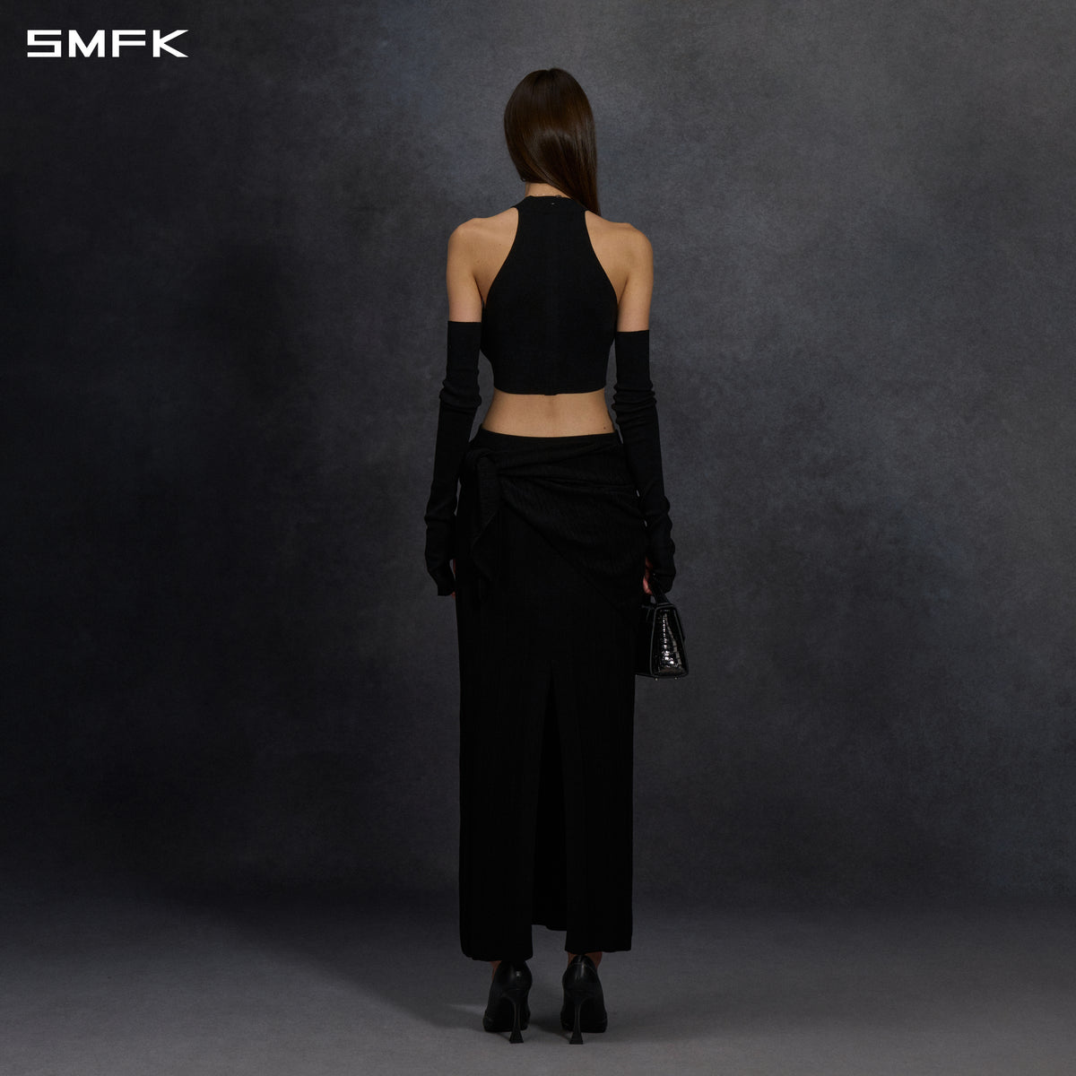 MYTH SIREN HIGH COLLAR RAGLAN KNIT VEST/SILK+LENZING TENCEL+COTTON WILD BLACK