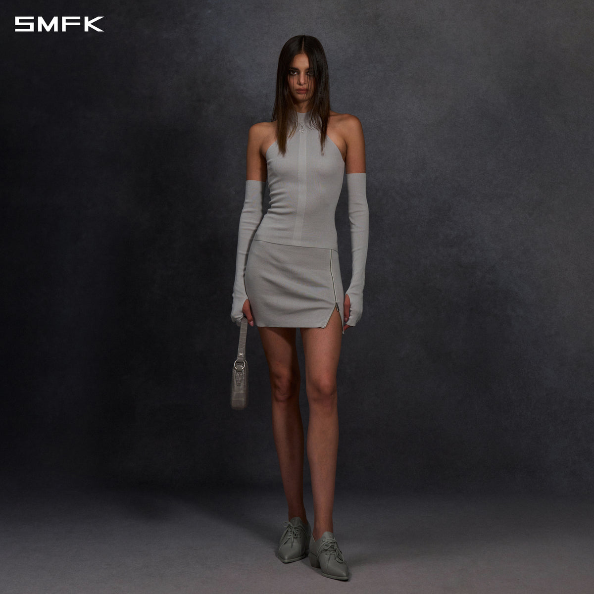 MYTH SIREN HIGH COLLAR RAGLAN KNIT VEST/SILK+LENZING TENCEL+COTTON GLACIER GREY