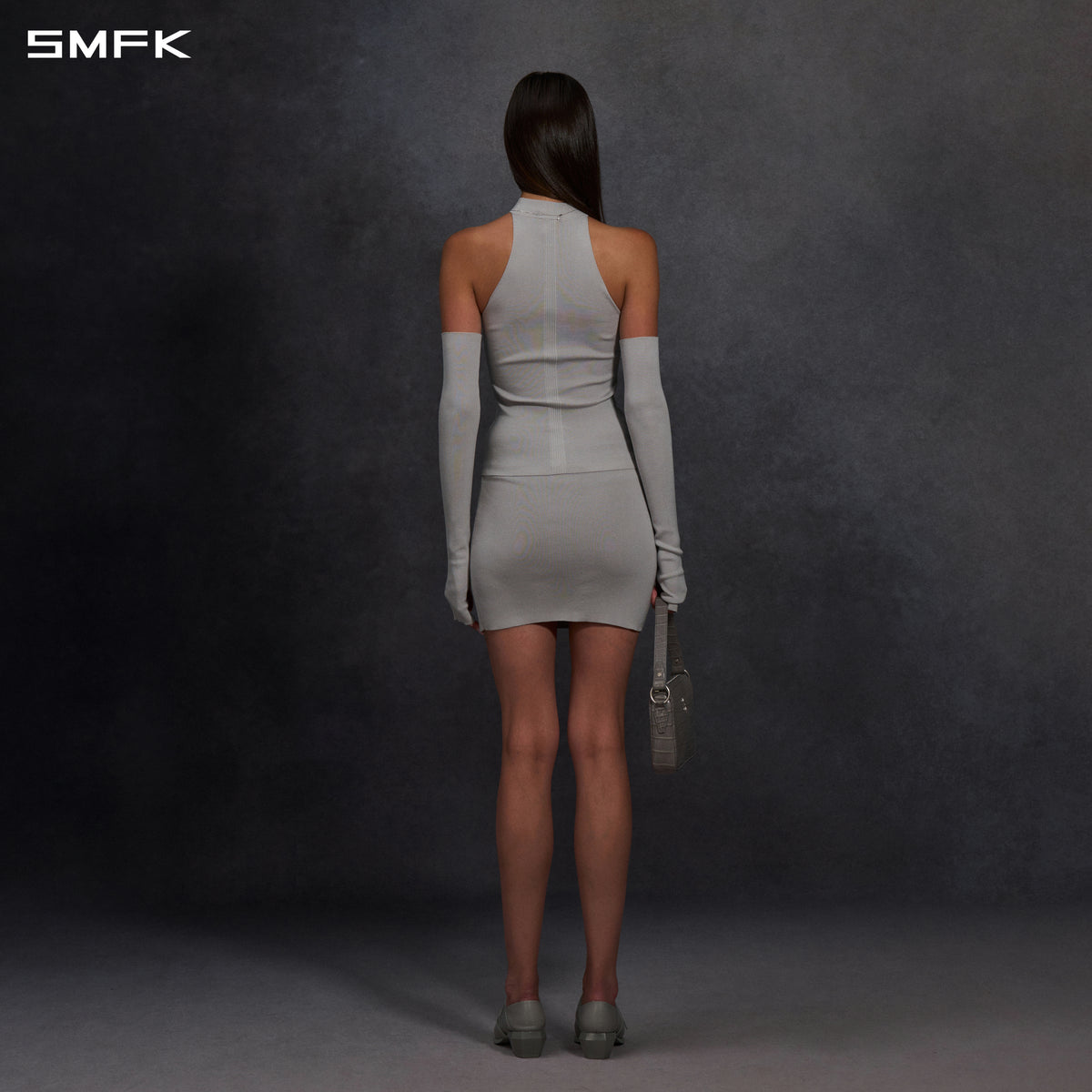 MYTH SIREN HIGH COLLAR RAGLAN KNIT VEST/SILK+LENZING TENCEL+COTTON GLACIER GREY