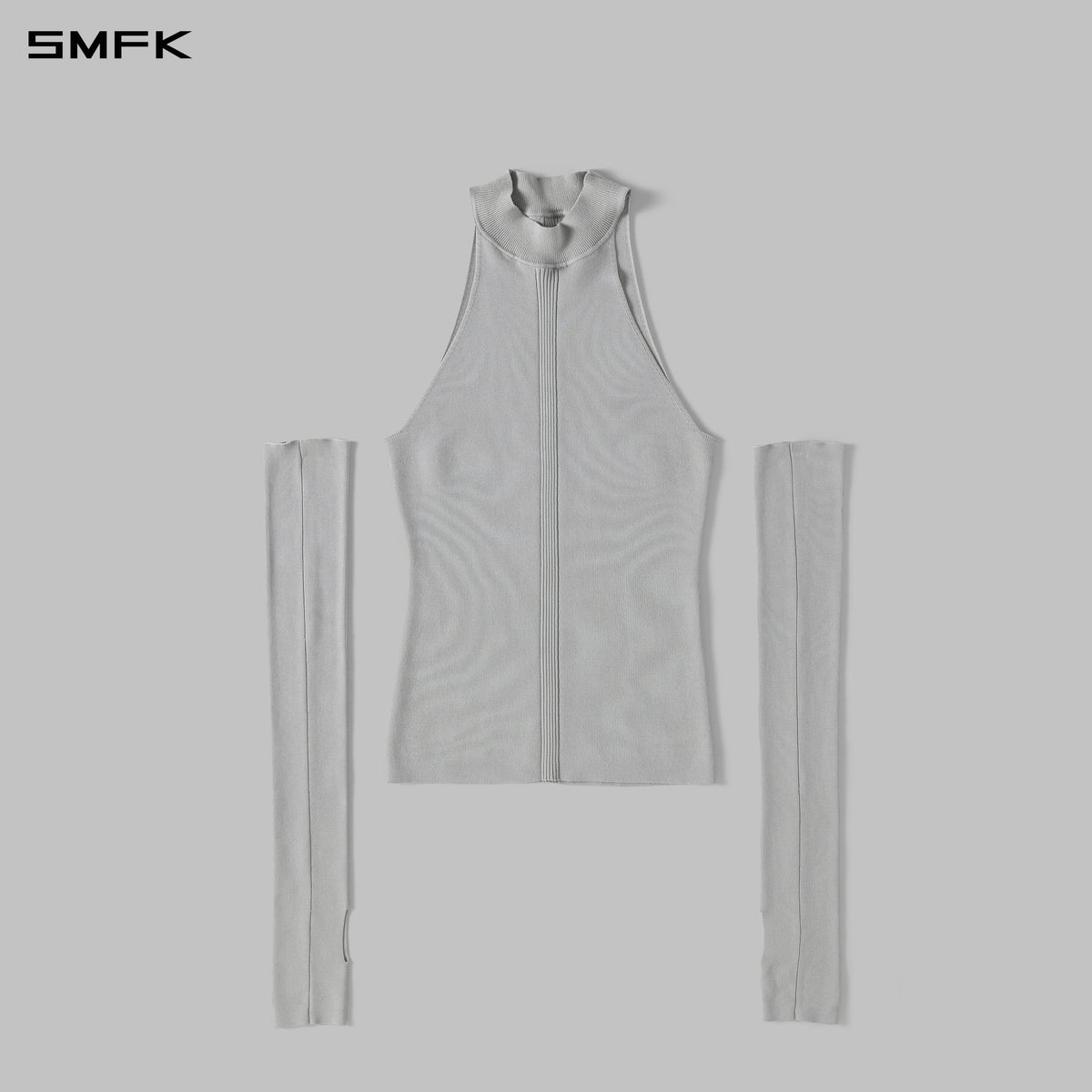 MYTH SIREN HIGH COLLAR RAGLAN KNIT VEST/SILK+LENZING TENCEL+COTTON GLACIER GREY