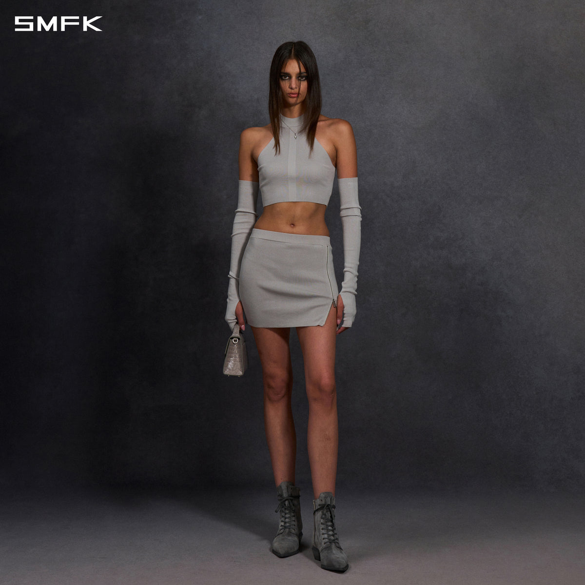 MYTH SIREN HIGH COLLAR RAGLAN KNIT VEST/SILK+LENZING TENCEL+COTTON GLACIER GREY