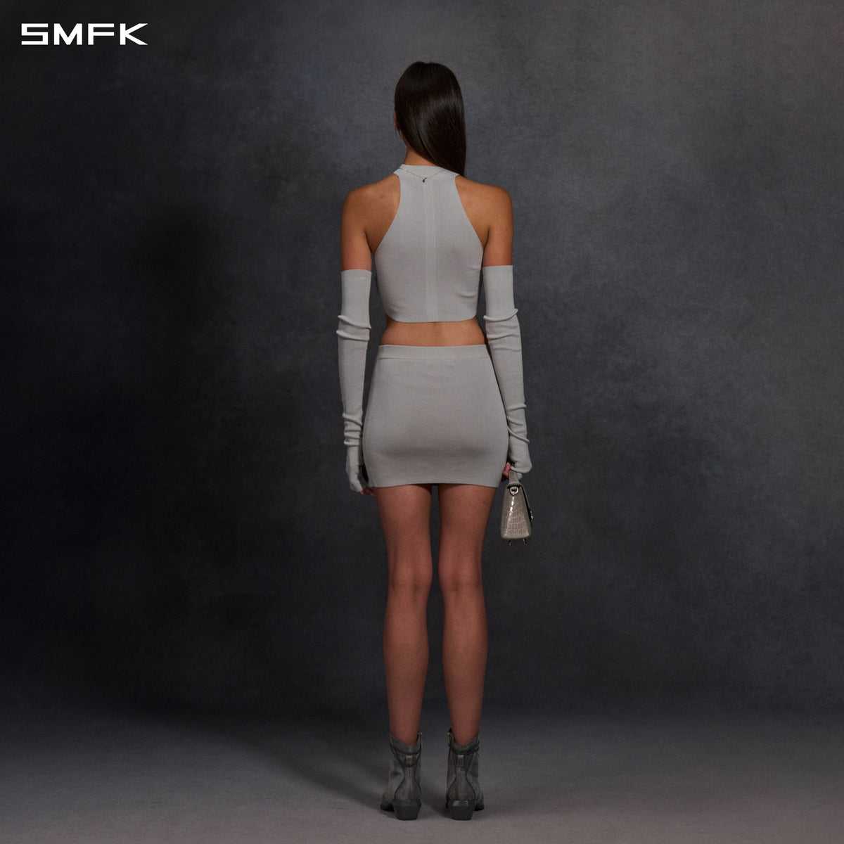 MYTH SIREN HIGH COLLAR RAGLAN KNIT VEST/SILK+LENZING TENCEL+COTTON GLACIER GREY
