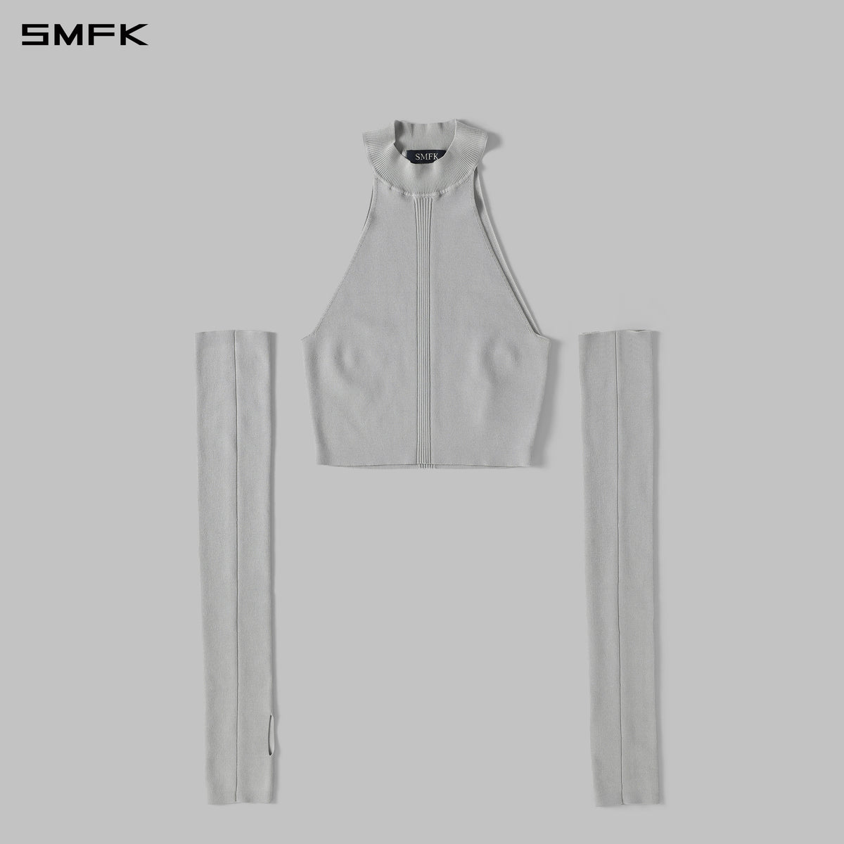 MYTH SIREN HIGH COLLAR RAGLAN KNIT VEST/SILK+LENZING TENCEL+COTTON GLACIER GREY