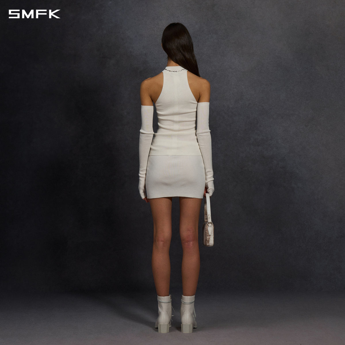 MYTH SIREN HIGH COLLAR RAGLAN KNIT VEST/SILK+LENZING TENCEL+COTTON CLOUD WHITE