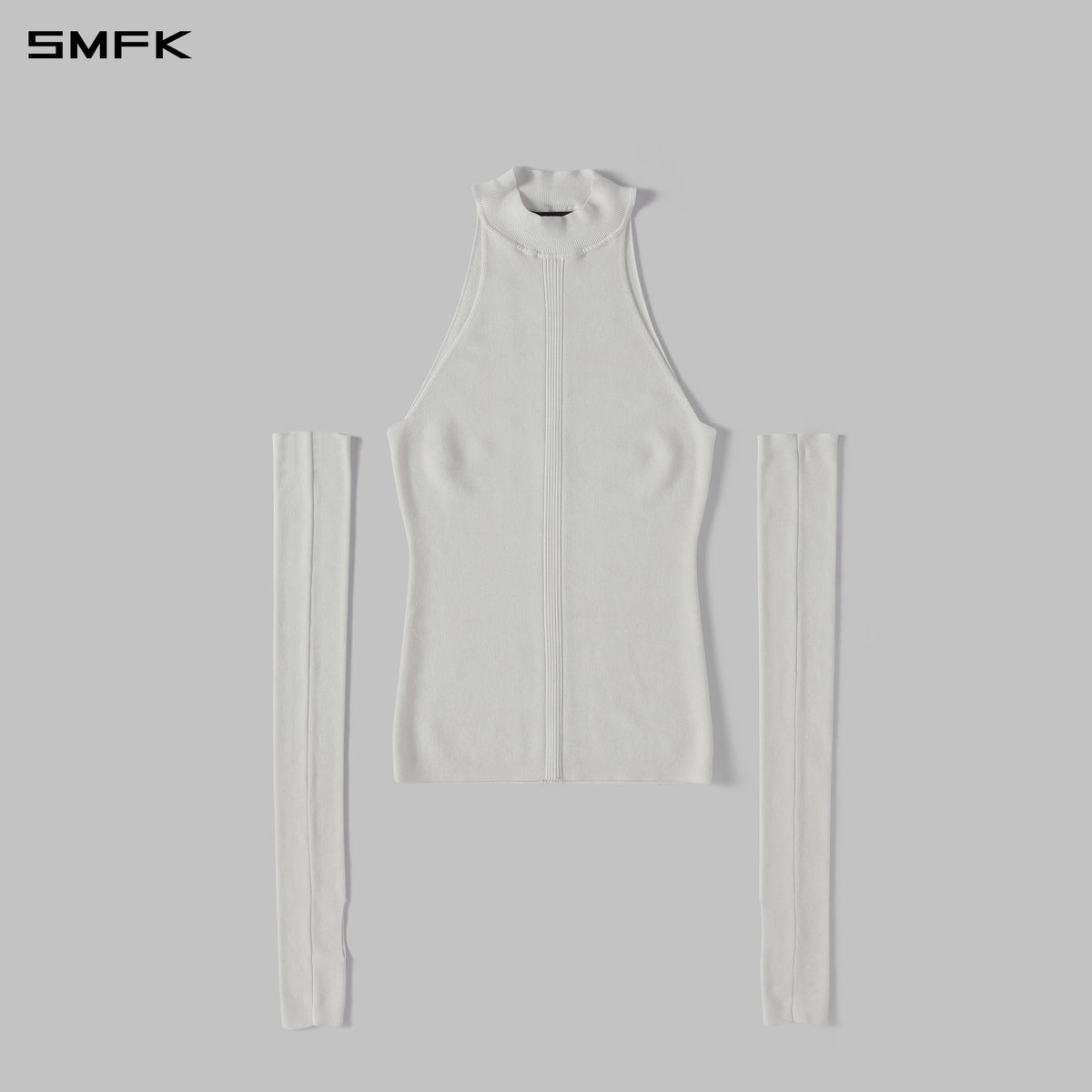 MYTH SIREN HIGH COLLAR RAGLAN KNIT VEST/SILK+LENZING TENCEL+COTTON CLOUD WHITE