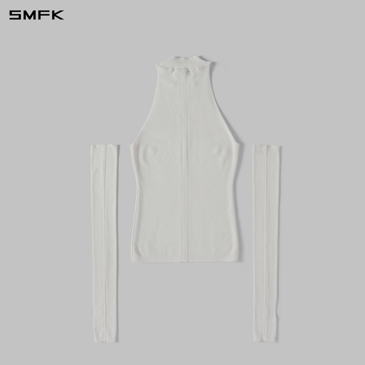 MYTH SIREN HIGH COLLAR RAGLAN KNIT VEST/SILK+LENZING TENCEL+COTTON CLOUD WHITE